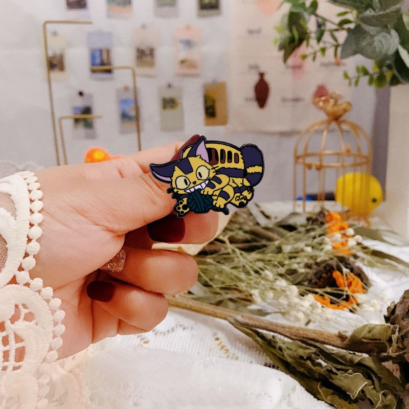 My Neighbor Totoro Bus Brooch Cute Cat Playing Yarn Ball Badge