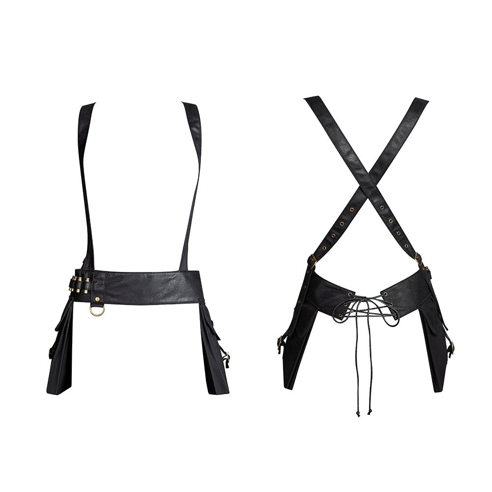 Gothic Black Fashion Causal Waistband with Two Bags Women Waist Belt Bags Steampunk Heavy Rock Leather Packs Leg Bag Hip Hop