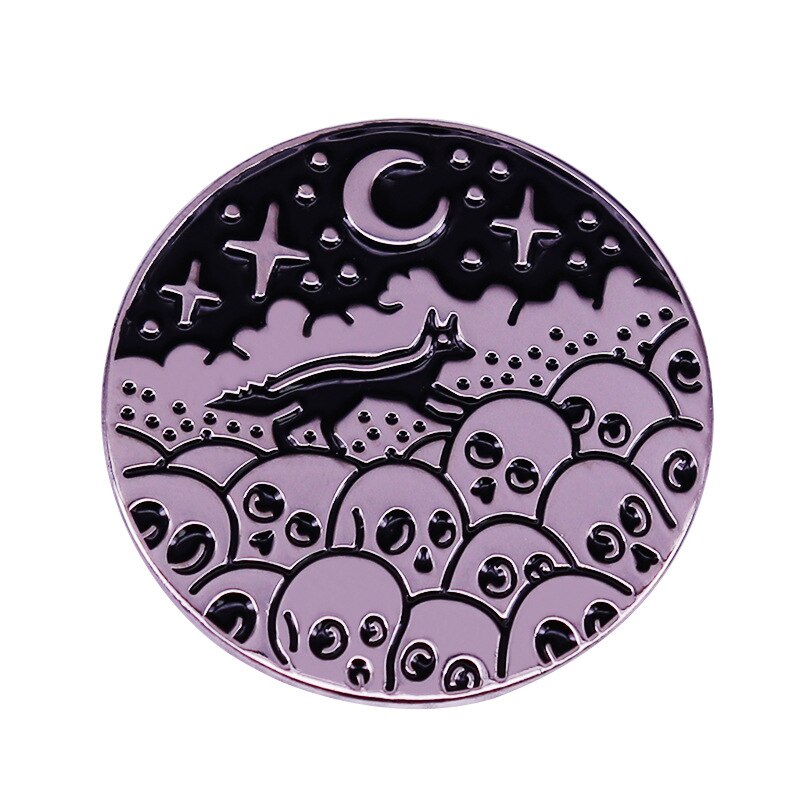 Pile of skull brooches in the moonlight horror ghost atmosphere badge halloween