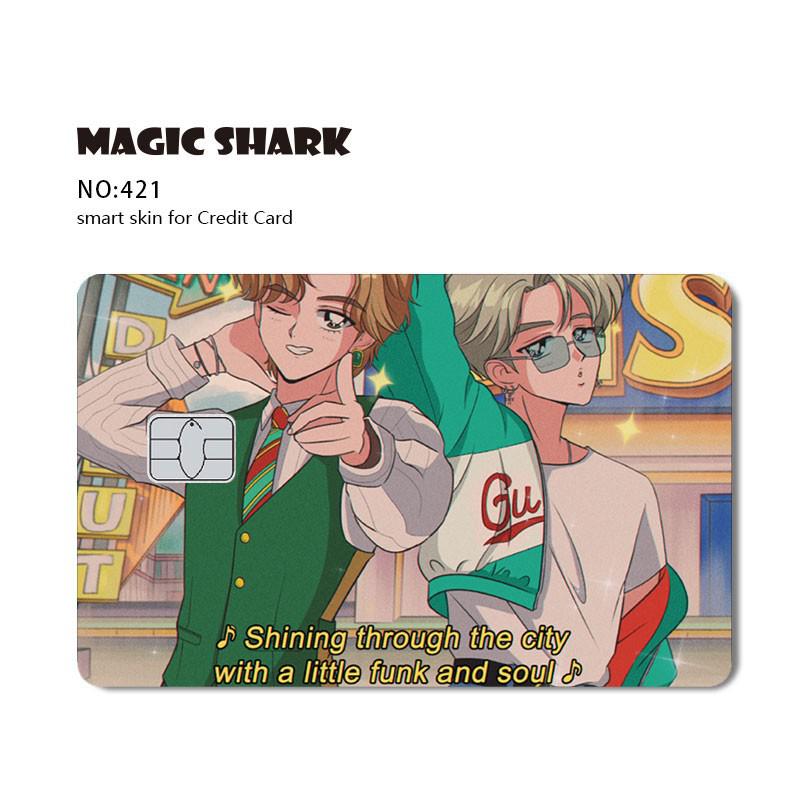 Magic Shark Anime Tape Cartoon Cute Cat Game Funny Chocolate Matte PVC Sticker Film Skin Case for Small Large Chip Credit Card