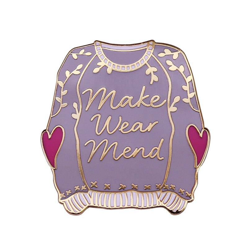 Make Wear Repair-White Sweater Brooch Pink Heart Pattern Clothes Badge Cute Knit Clothes Pin