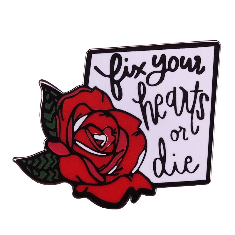 "Repair Your Heart or Death"-Red Rose Brooch American Drama Twin Peaks Inspiration Badge