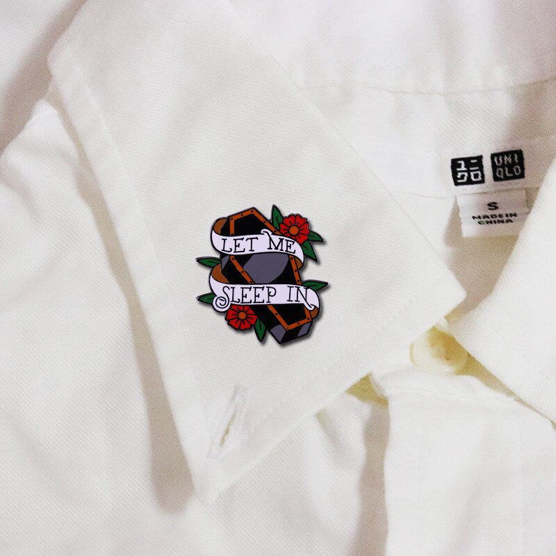 Let Me Sleep-Brooch Floral Coffin Badge Gothic Art Pin