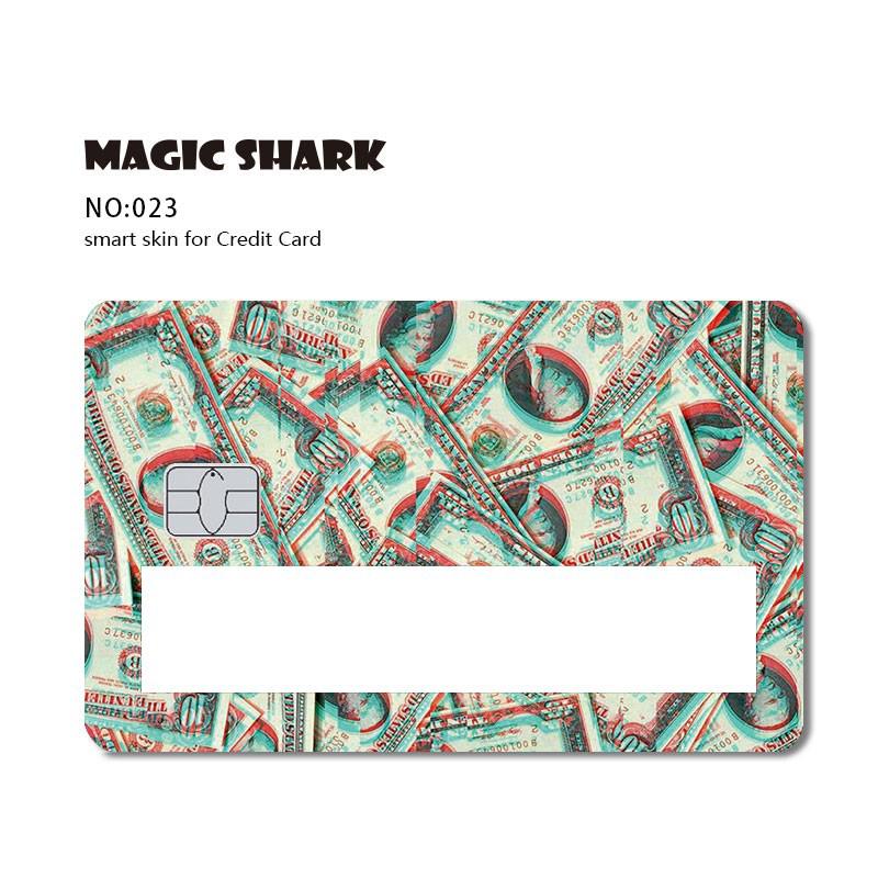 Magic Shark Fashion Wood Print Star Space Joker Money Dollar Window Sticker Case Film Skin for Credit Debit Card Big Small Chip