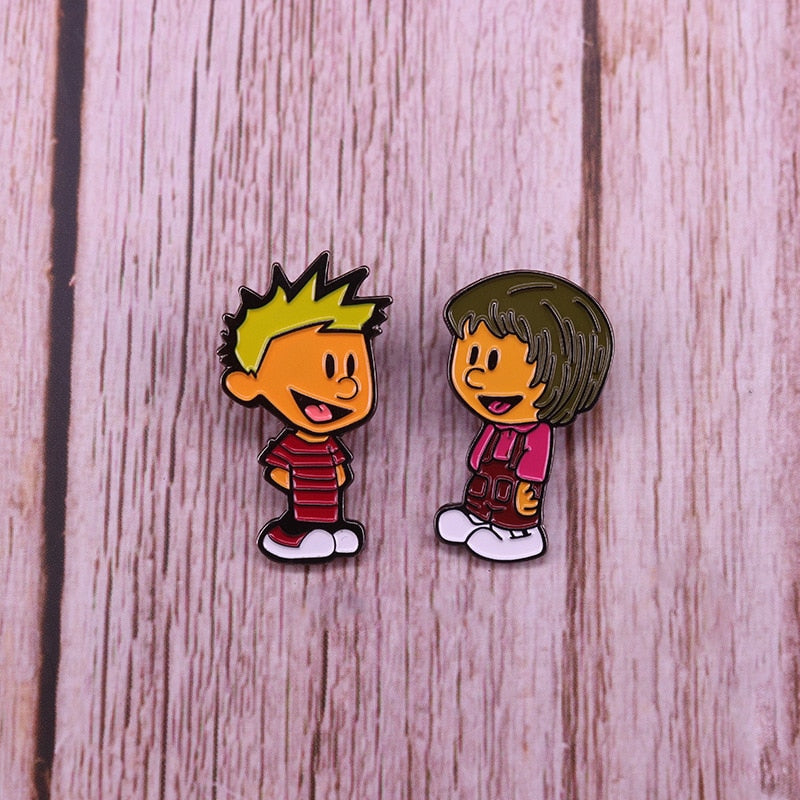 Nostalgic comic book Calvin and Susie brooch set cute cartoon decoration