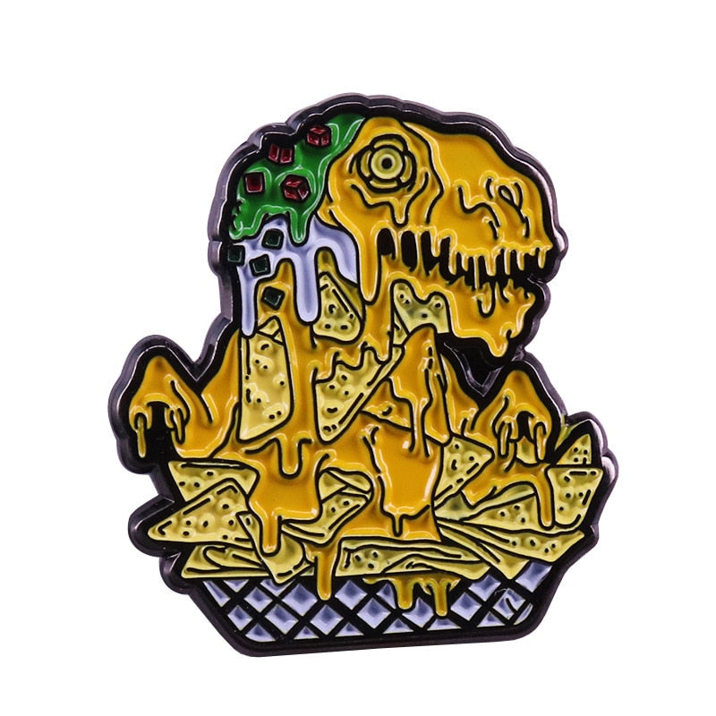 Melting animal badge on volcanic lava dinosaur brooch