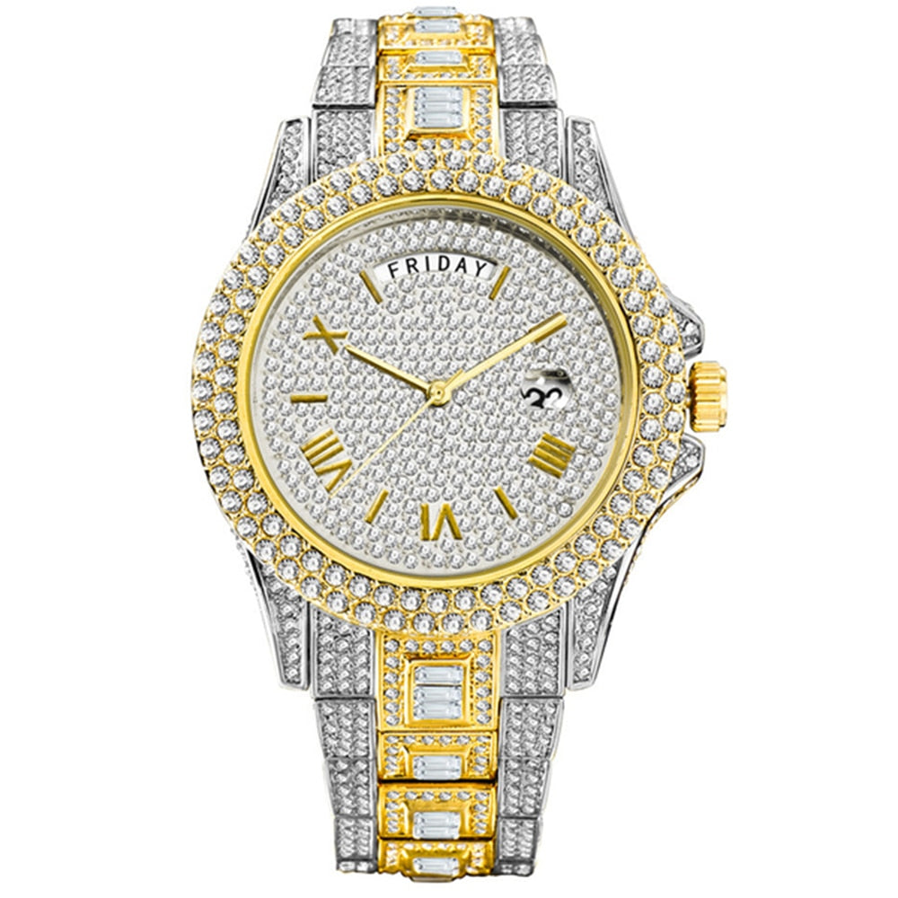 MISSFOX Quartz Men's Watch Diamond Top Dual Calendar Watch Men Waterproof Diver Luxury Silver Calendar Steel Relogio Masculino