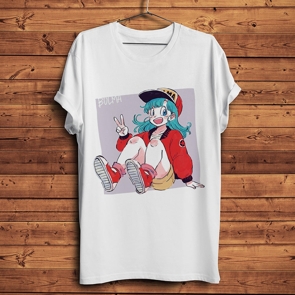 DBZ kawaii bulma funny anime tshirt men new White short sleeve homme casual t shirt unisex Japan manga dragon streetwear