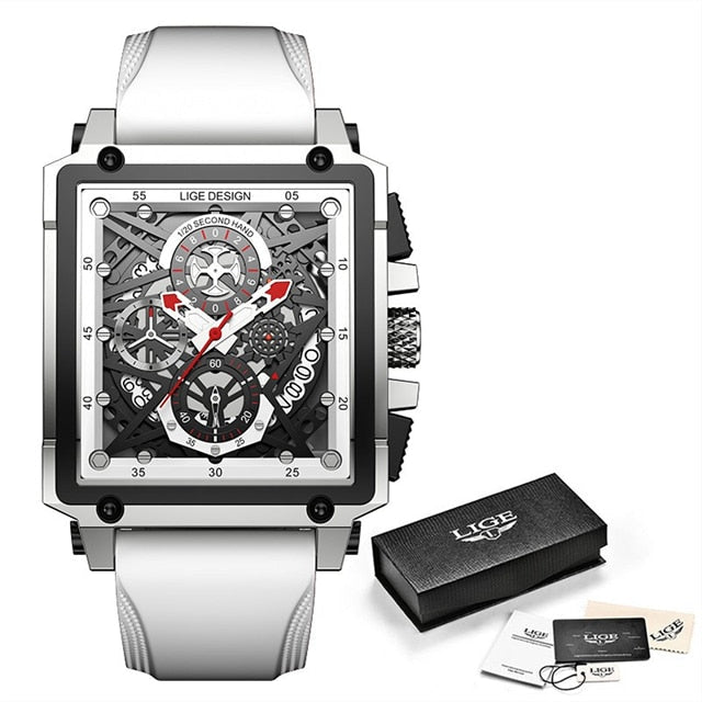LIGE 2022 Men Watch Top Brand Luxury Waterproof Quartz Square Wrist Watches for Men Date Sports Silicone Clock Male Montre Homme