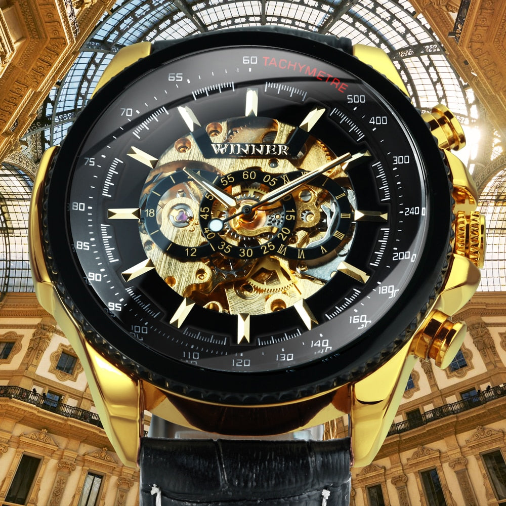 Military Watch For Men Skeleton Automatic Mechanical Wrist Watches Top Brand Luxury 2021 Silver Gold Big Leather Reloj Hombre