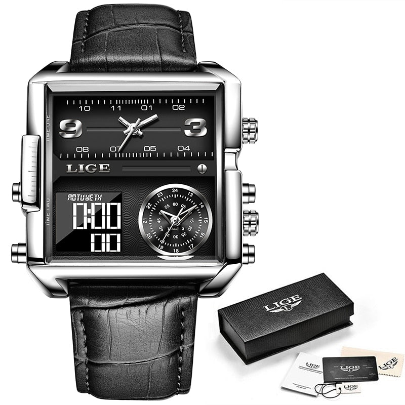 LIGE 2022 Men Watch Top Brand Luxury Waterproof Quartz Square Wrist Watches for Men Date Sports Silicone Clock Male Montre Homme