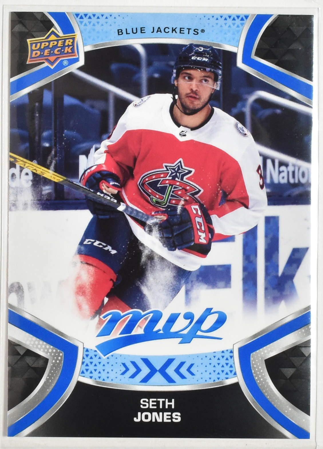 Seth Jones 3 Blue Jackets MVP NHL Hockey Card Upper Deck 2021-2022