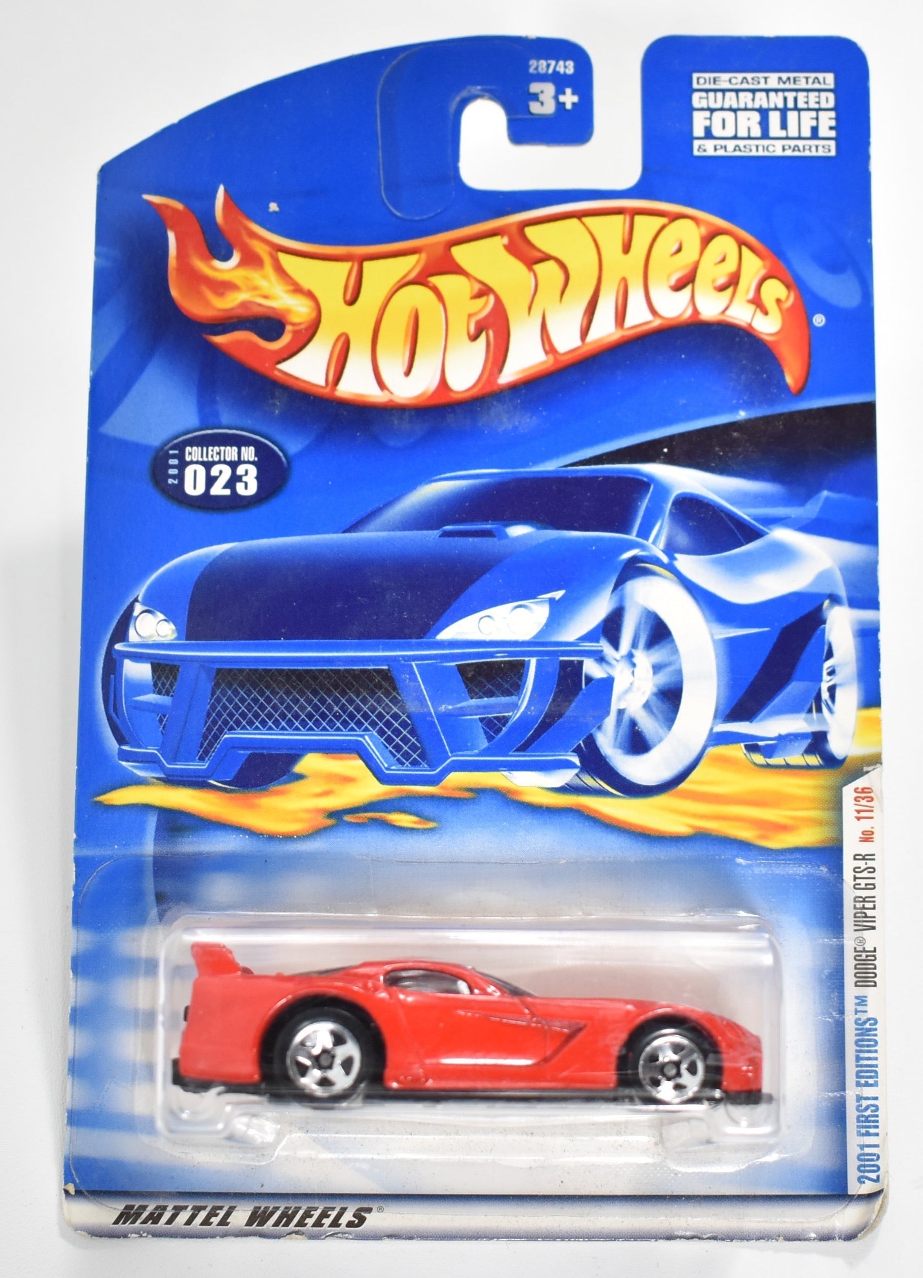 Hot Wheels car 023 2001 First Editions Dodge Viper GTS-R 11/36 Die Cast Mattel