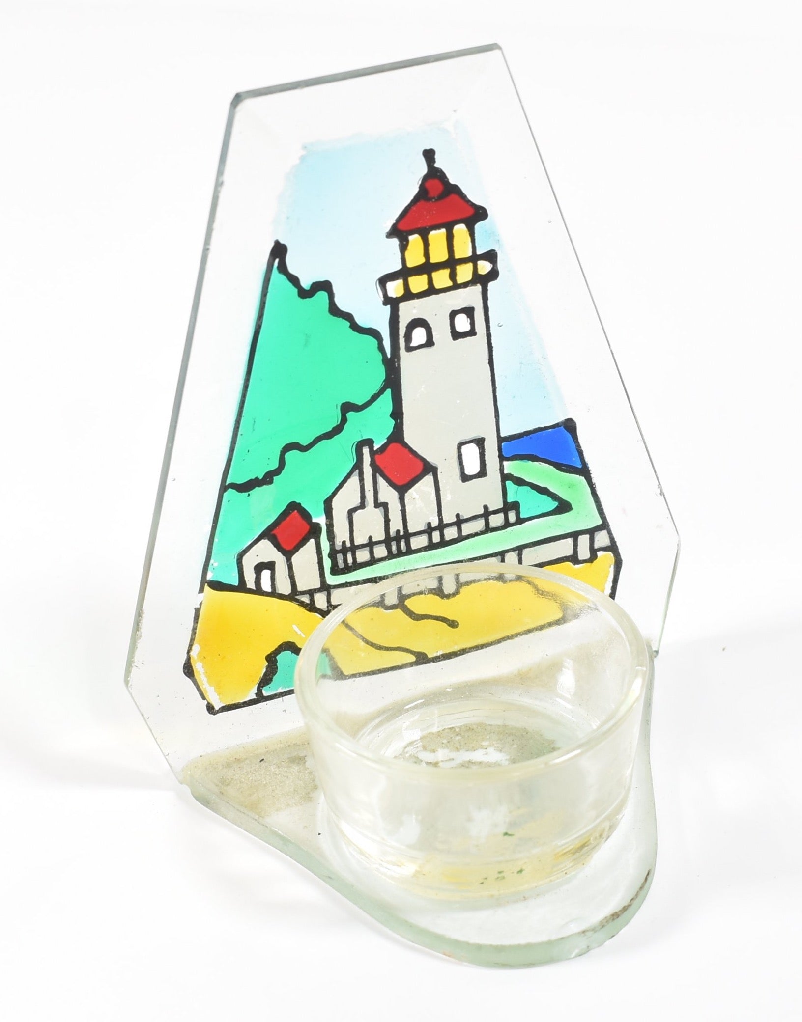 Stained glass Lighthouse candle holder used 4 inch tall