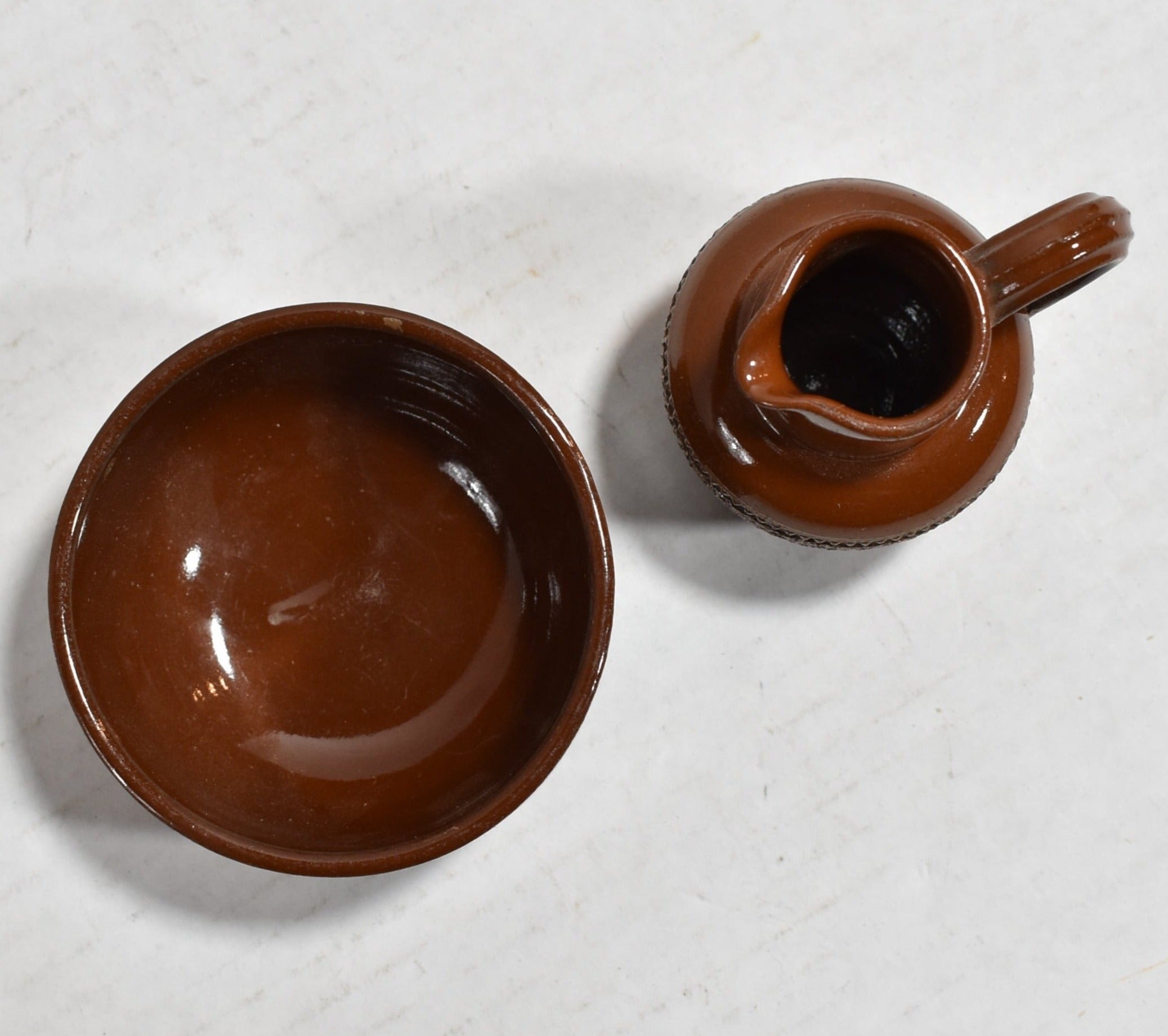 Jug and Bowl Brown Glazed Stoneware
