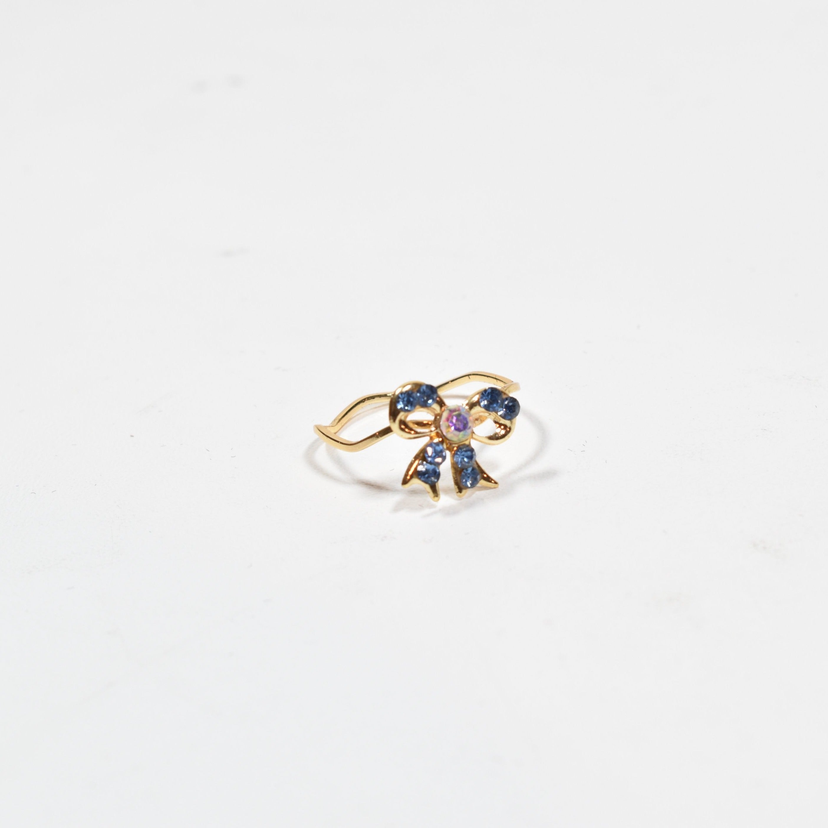 Cluster Blue Diamond Ring Gold Band Promise Ring US. Size 6 -0007