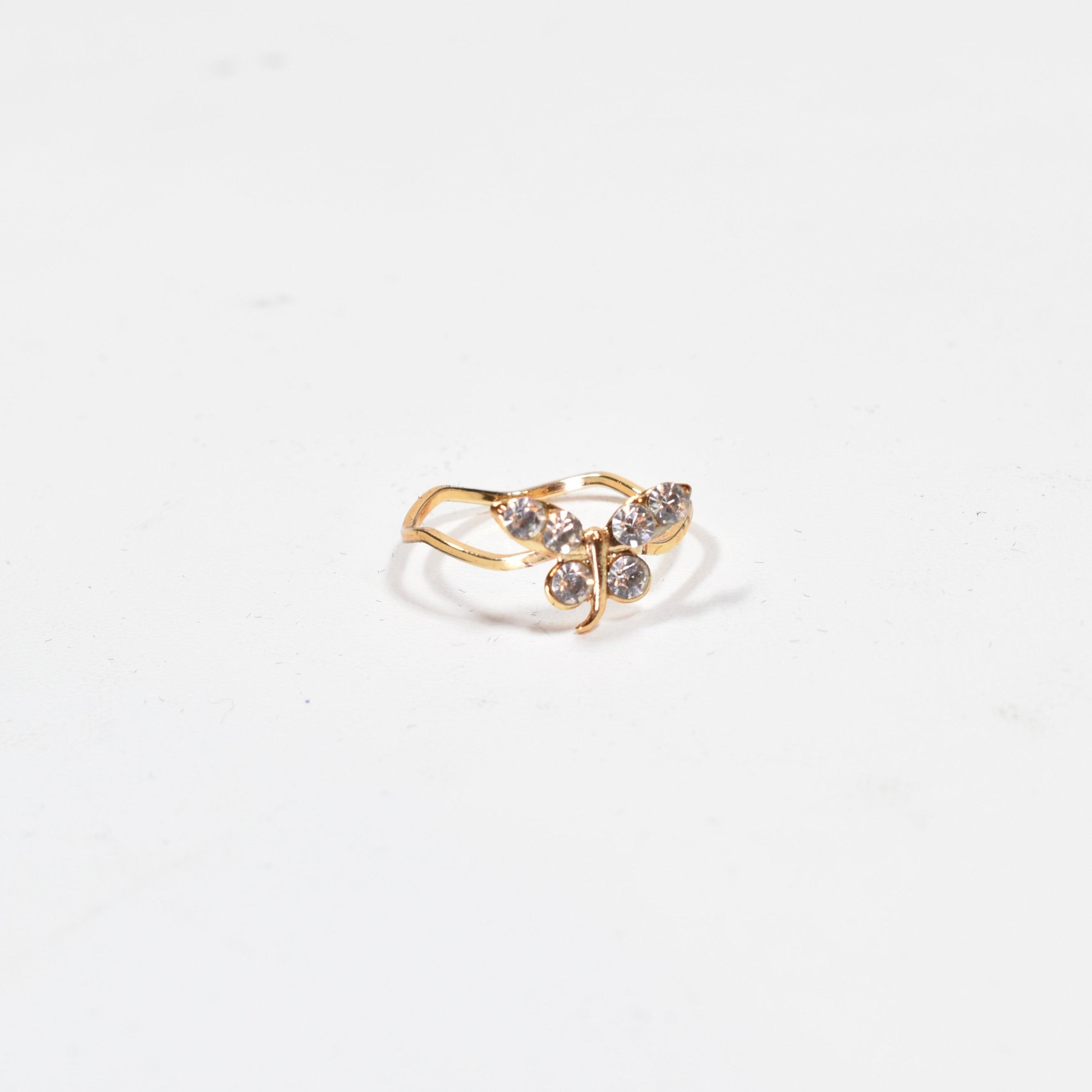 Butter Fly 6 stone gold band ring Promise ring Diamond Size 6 US. Used Gold Band