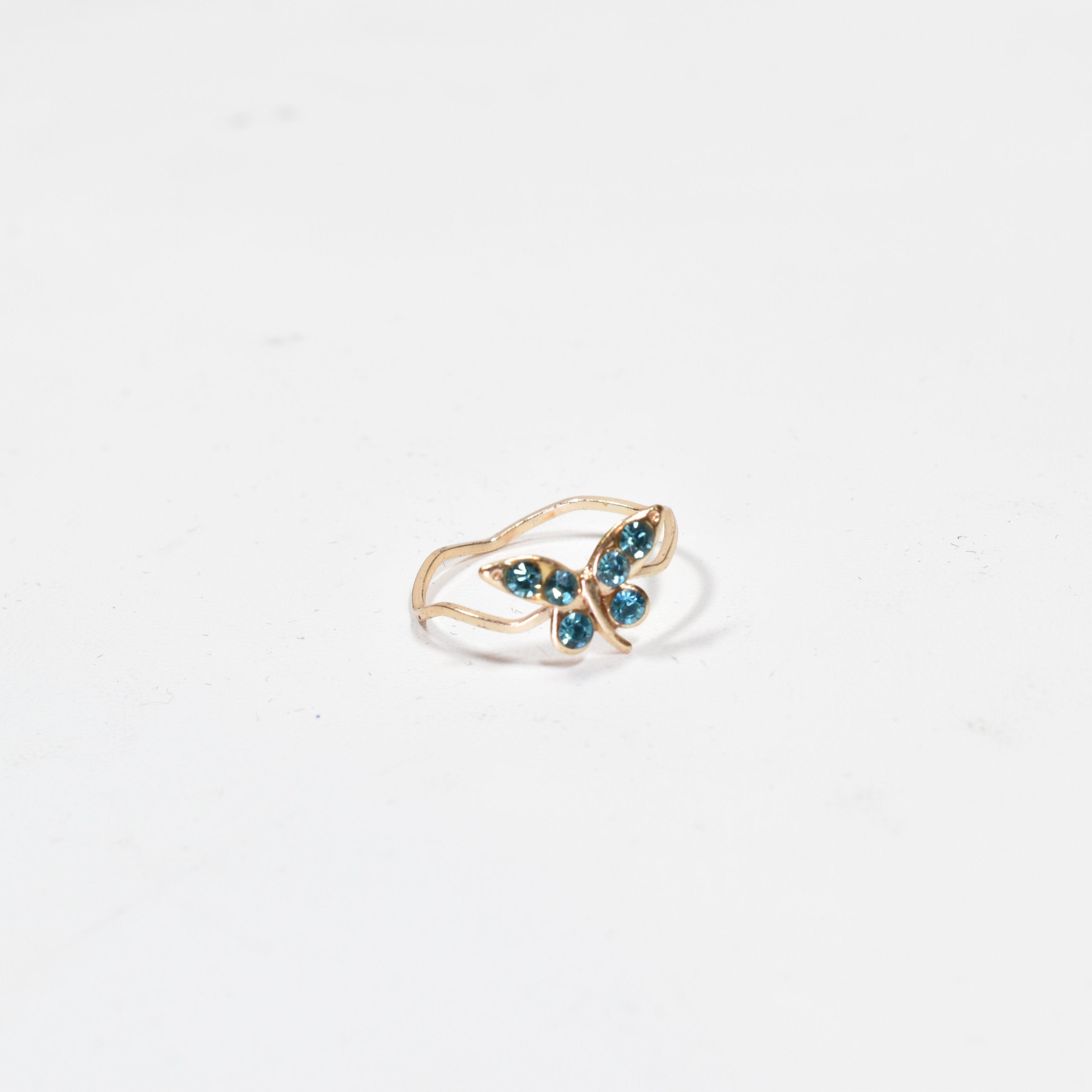 Aqua March Blue Stone Gold Band ring Butter Fly 6 Stone Size 6 Used Ring -00027