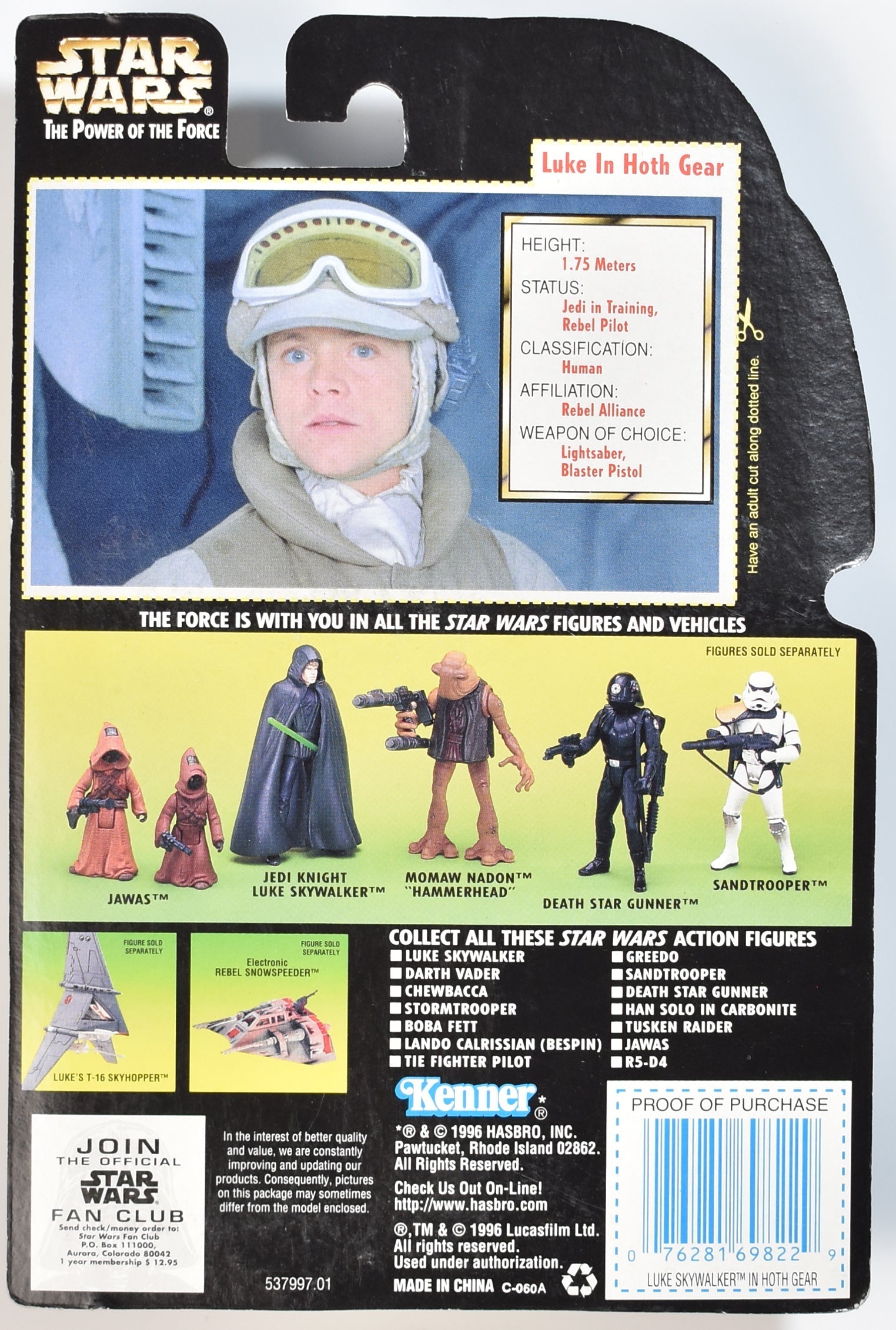 Star Wars Power of the force Green Card Luke Skywalker in Hoth Gear Kenner
