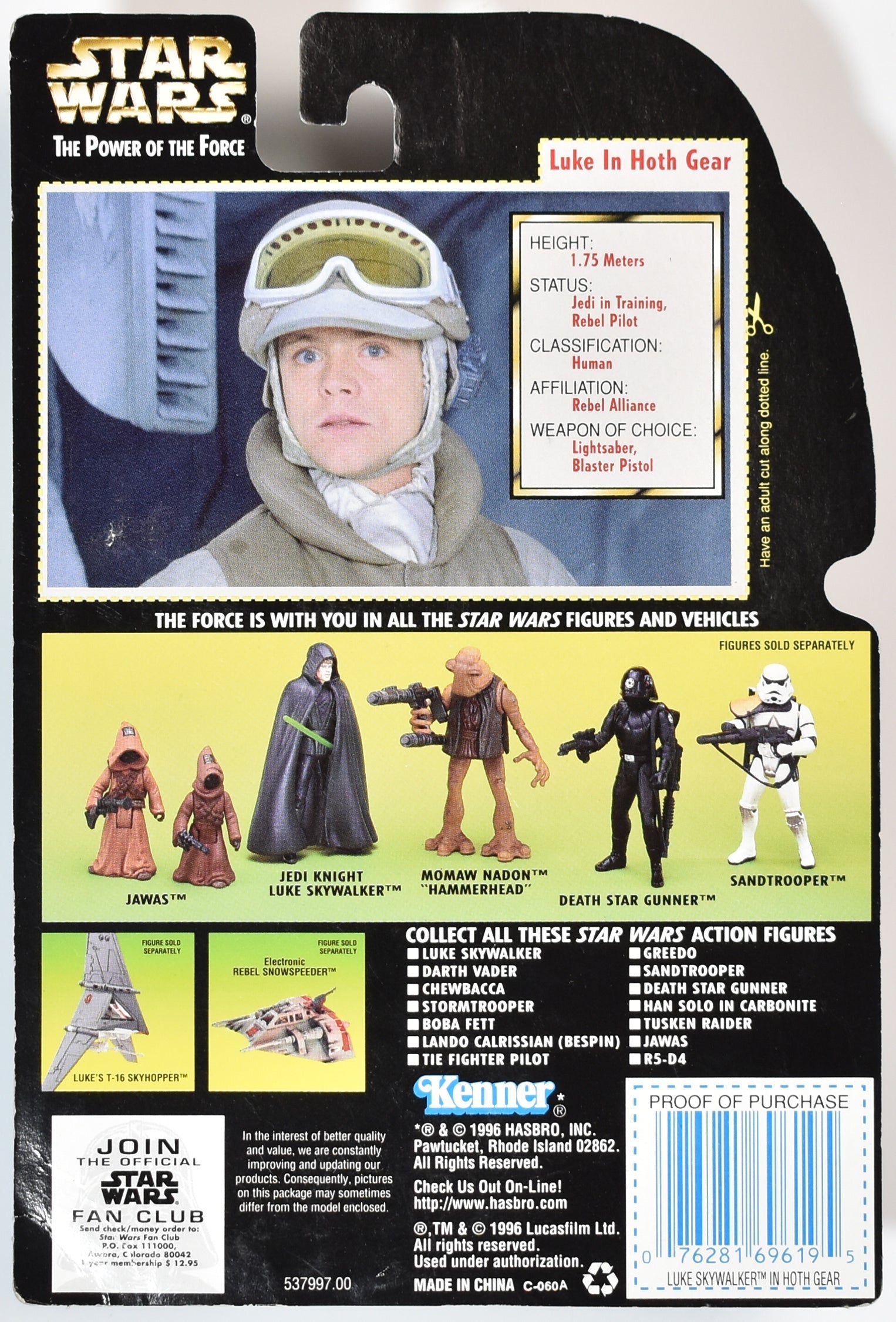 Star Wars Power of the force Green Card Luke Skywalker in Hoth Gear
