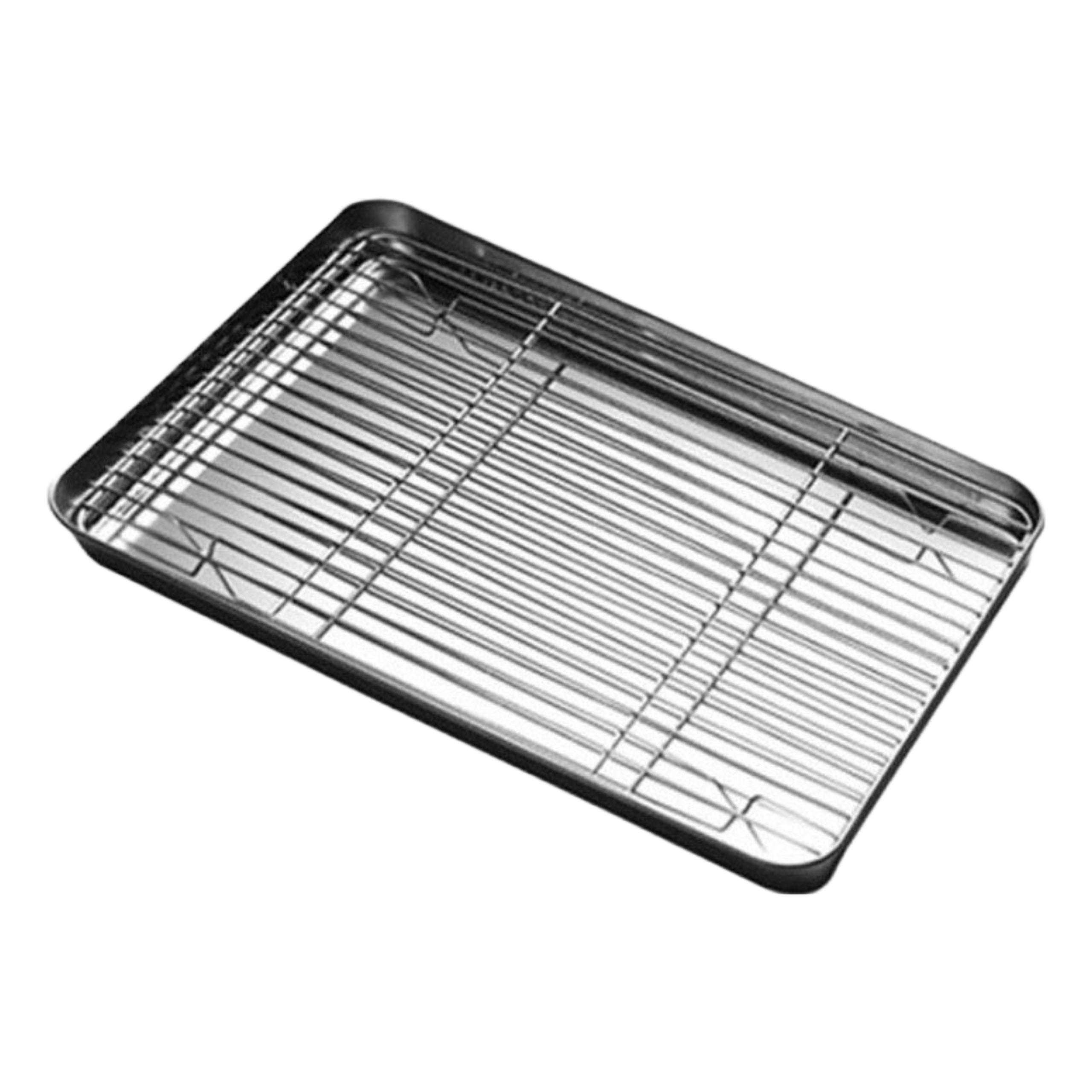 304 Stainless Steel BBQ Tray With Removable Cooling Rack Set Barbecue Trays Baki