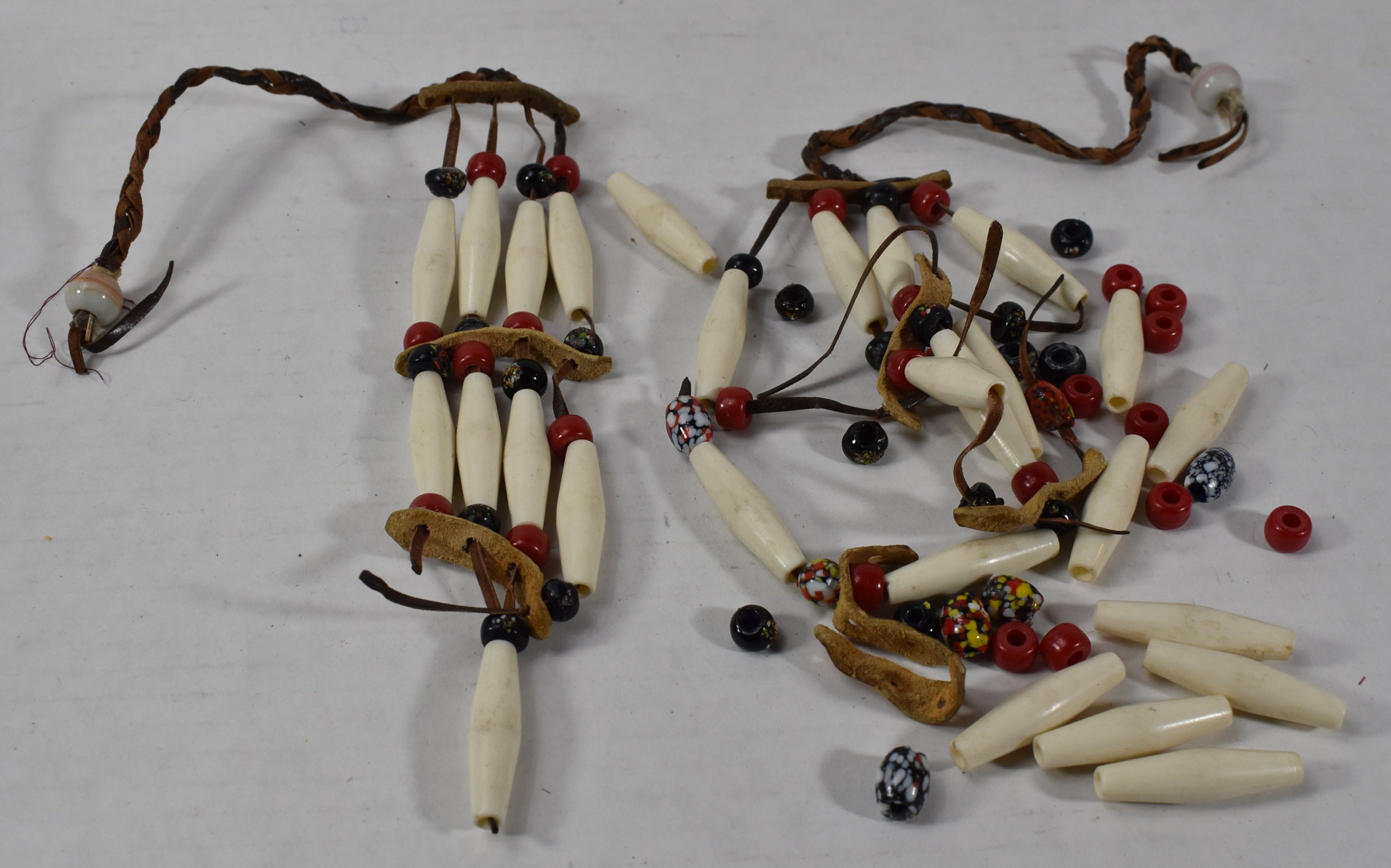 1950s Native American Dress Decor Beads Leather Plastic Pieces (damaged)