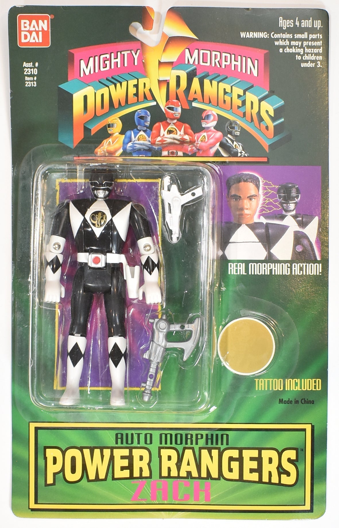 Power Rangers Auto Morphin Zach Black Ranger BAN DAI 1994 Action Figure