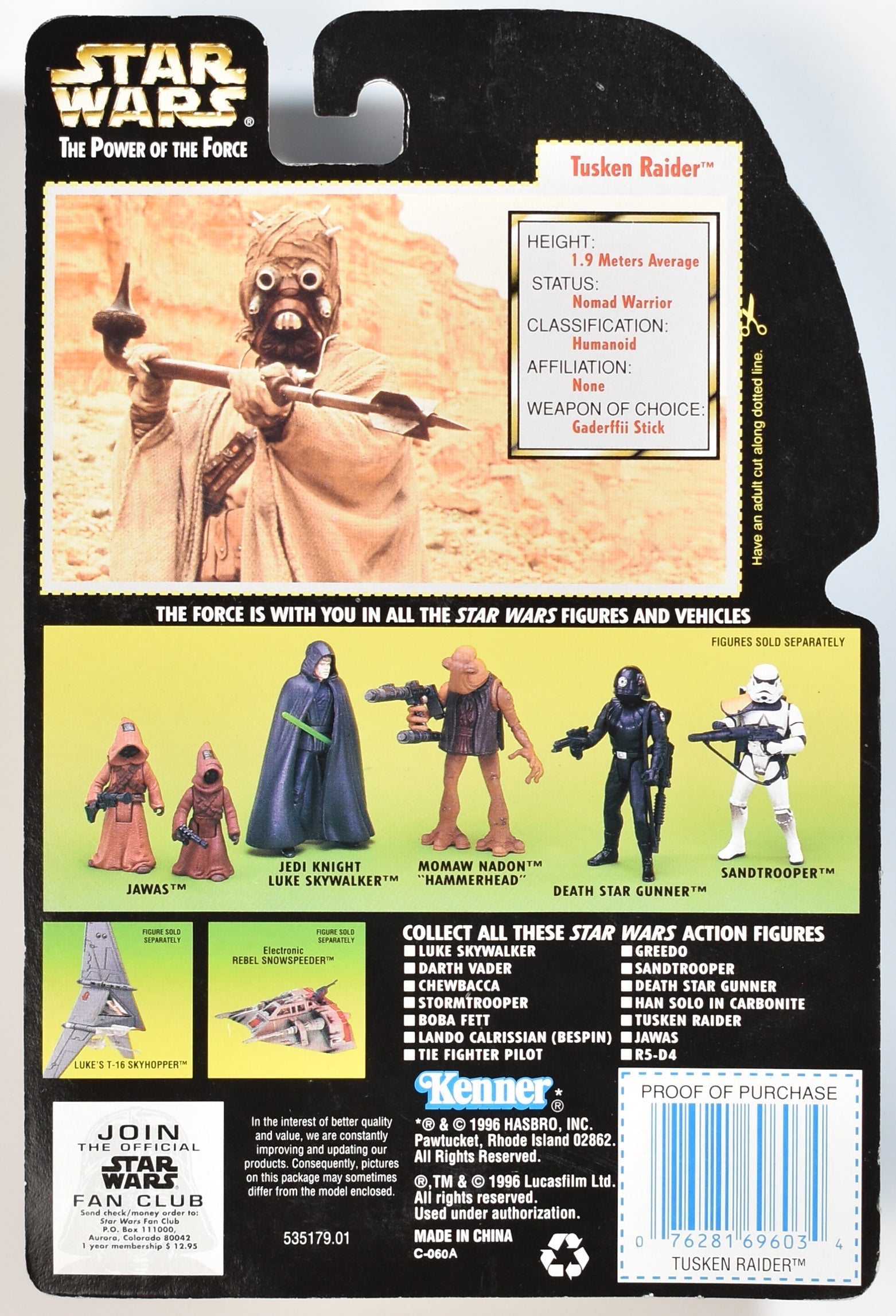 Star Wars Power of the Force Green Card Tusken Raider Kenner No.69603