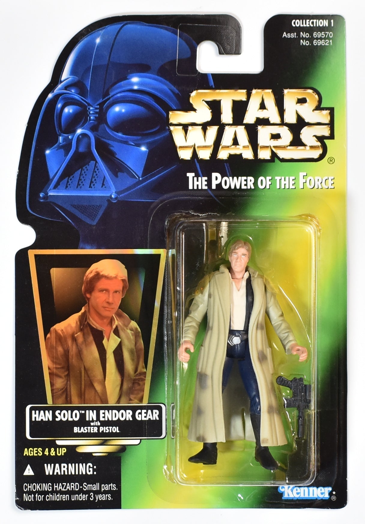 Star Wars Power of the force Green Card Han Solo Endor Gear 1996 Kenner