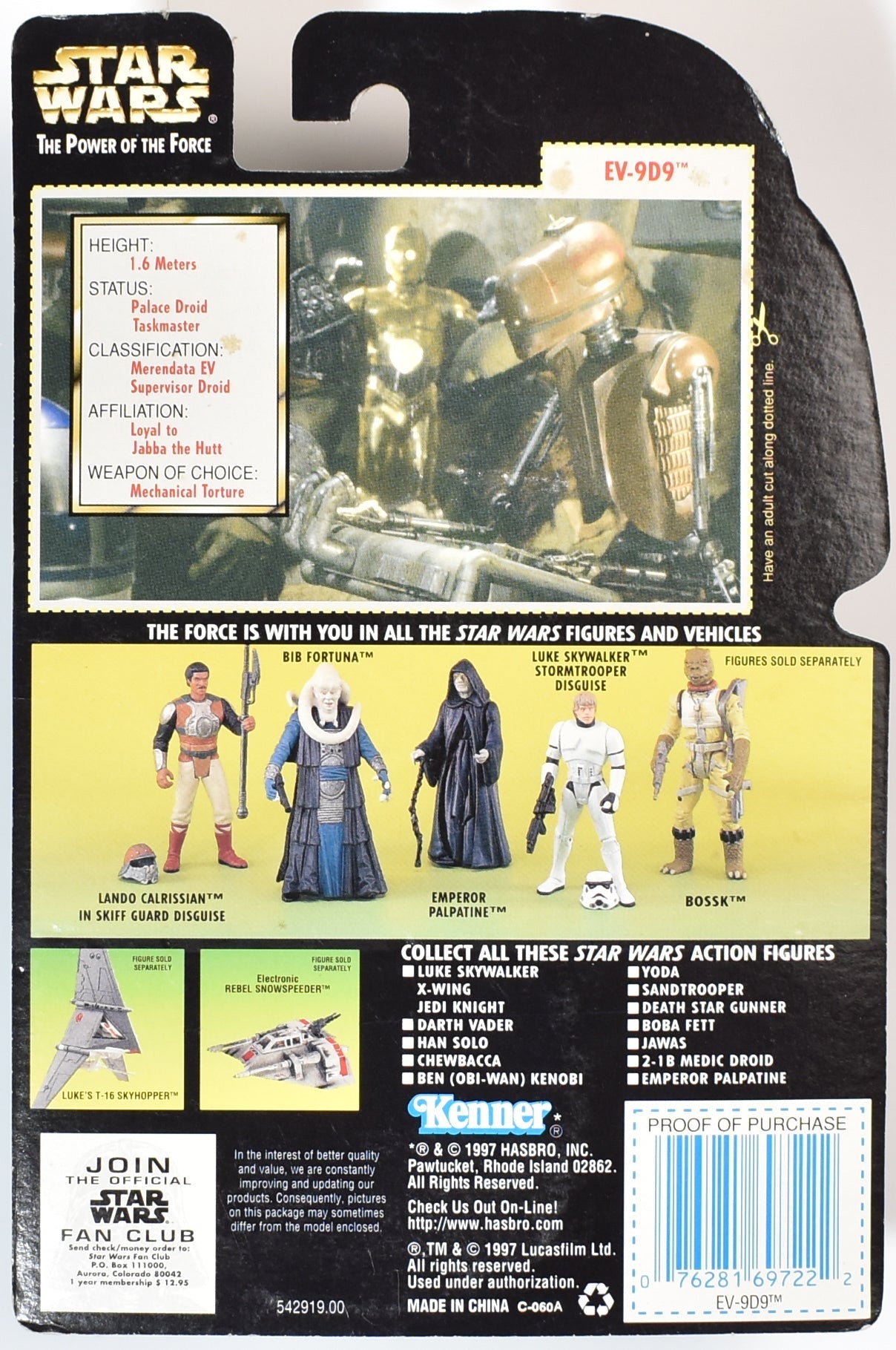 Star Wars Power of the force Green Card Ev-9D9 Data Pad 1996 kenner