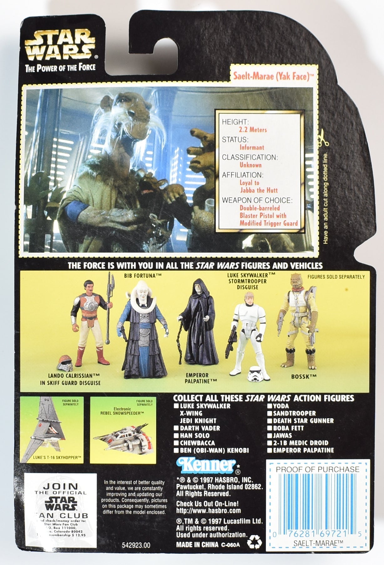 Star Wars Power of the Force Green Card Saelt Marae Yak-Face 1997 Kenner