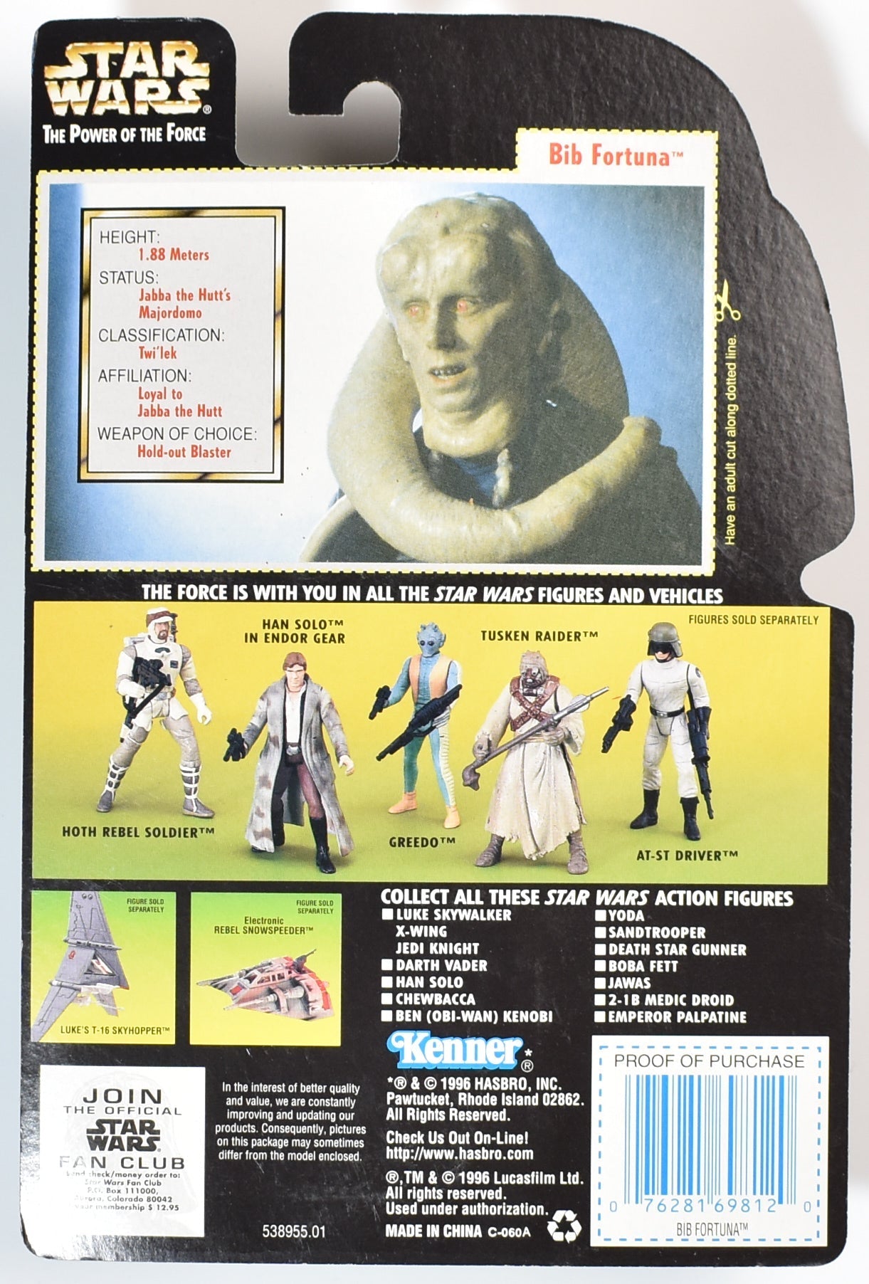 Star Wars Power of the force Green Card Bib Fortuna Kenner 1996