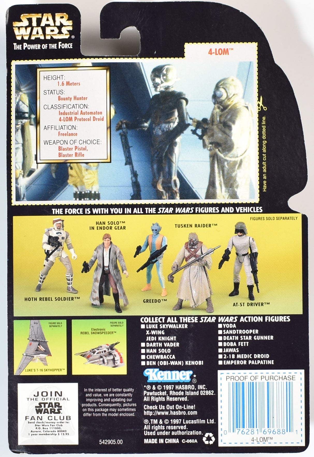 Star Wars Power of the force Green Card 4- Lom 1997 Kenner