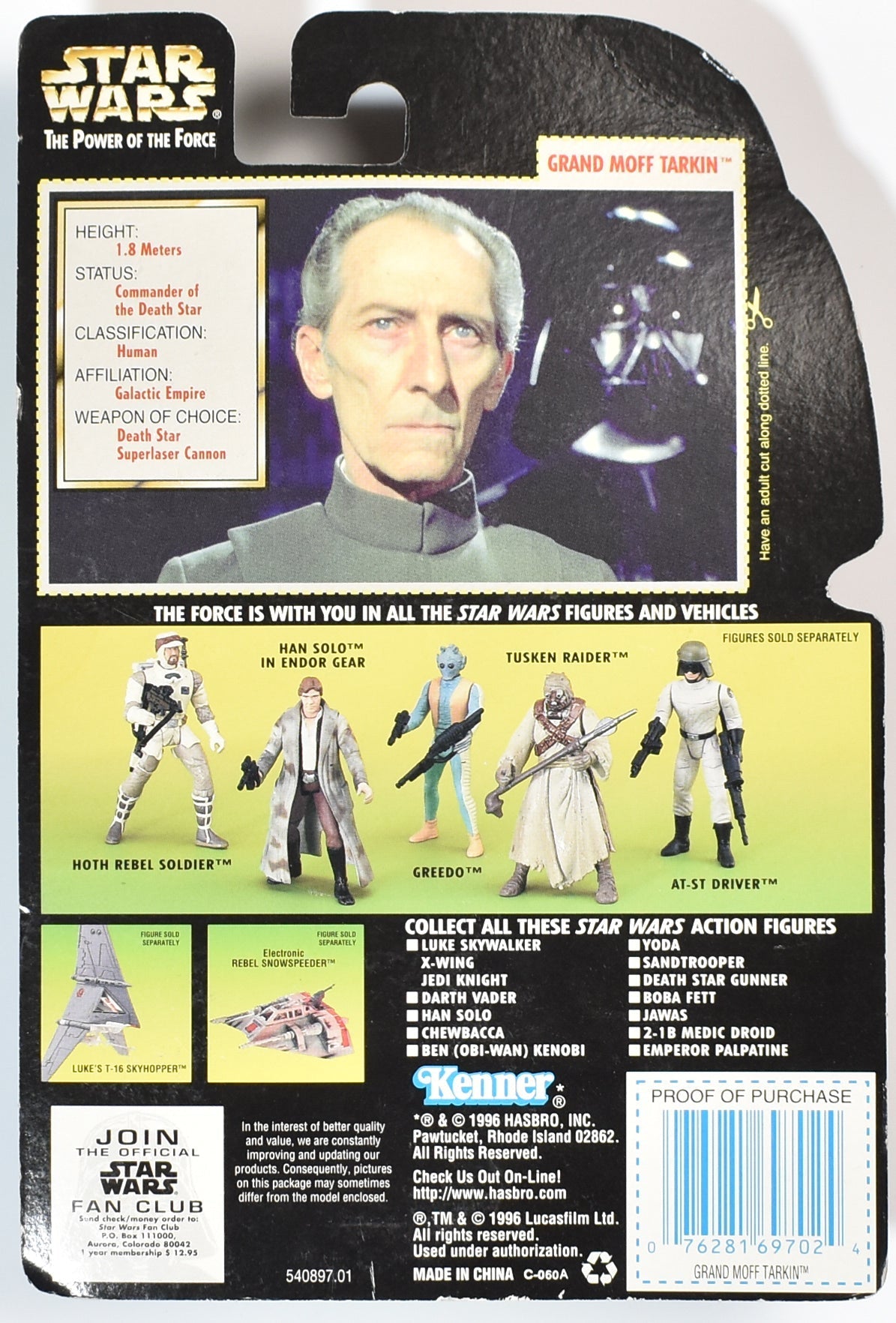 Star Wars Power of the Force Green Card Grand Moff Tarkin Kenner 1996 Action Fig