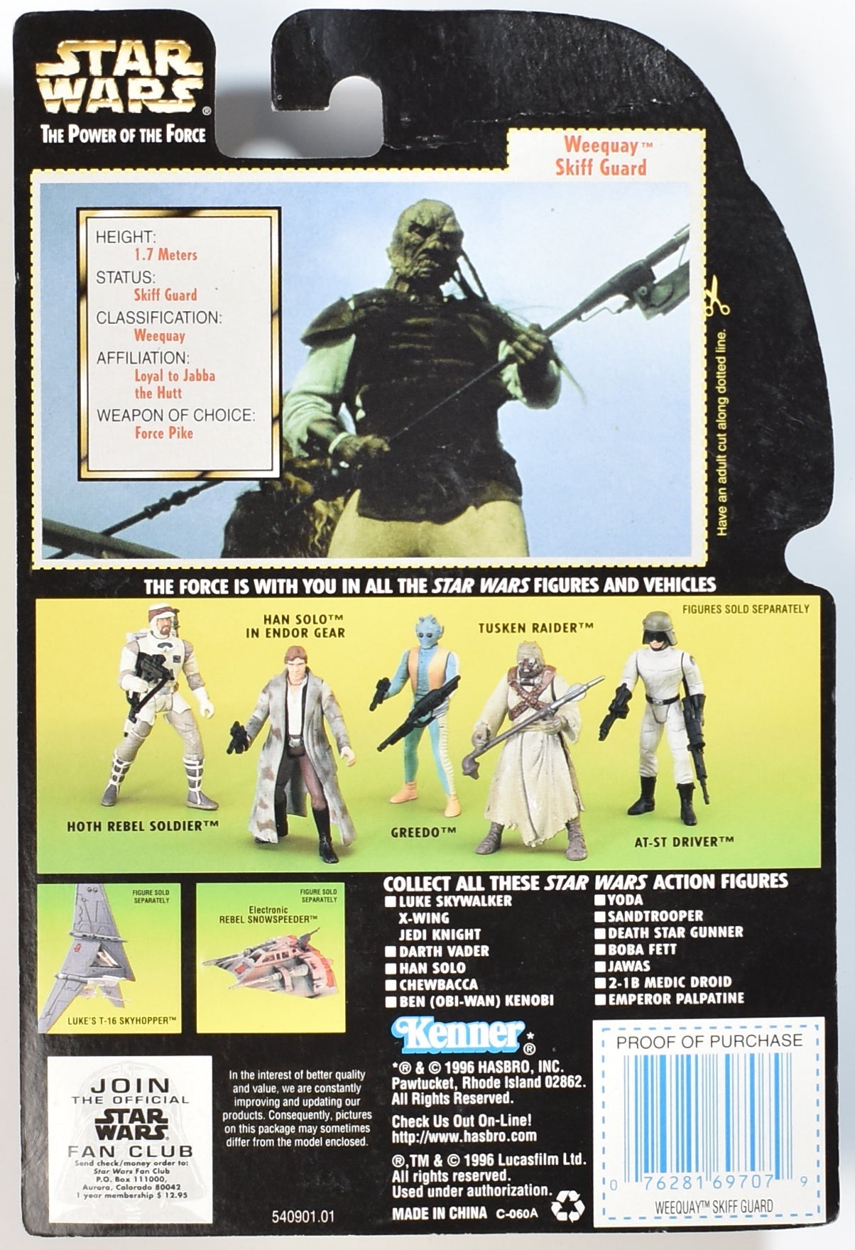 Star Wars Power of the Force Green Card Weequay Skiff Guard Kenner 1996 Action F