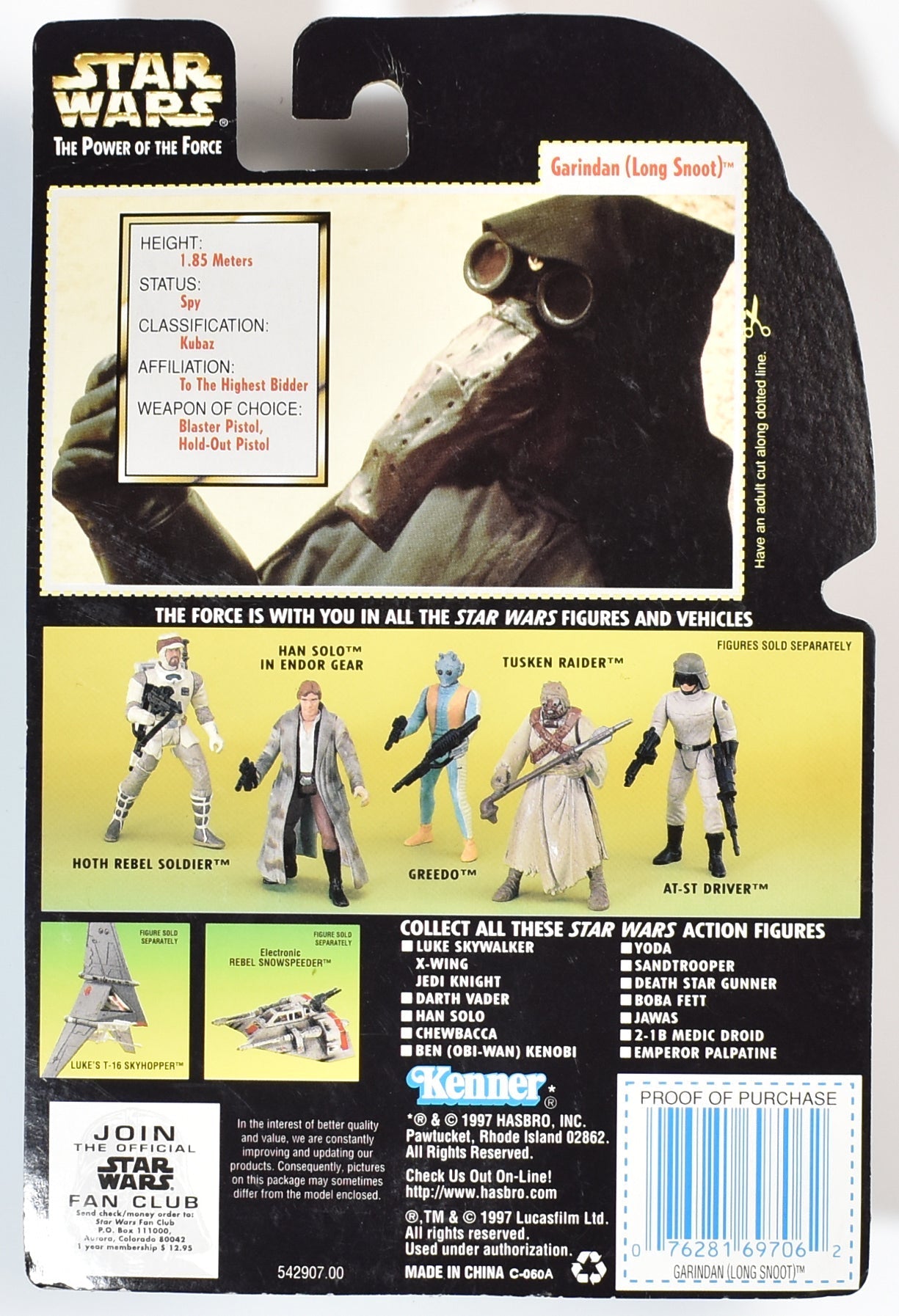 Star Wars Power of the force Green Card Garindan Long Snoot Kenner 1997