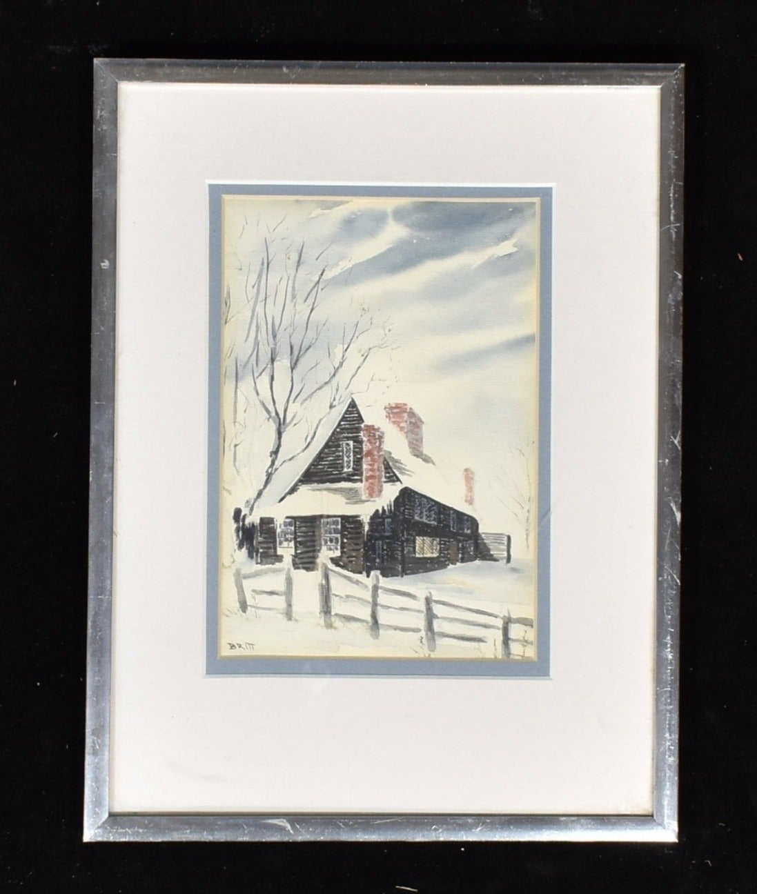 Hand painted framed art work BRITT Snow Scene Authentic