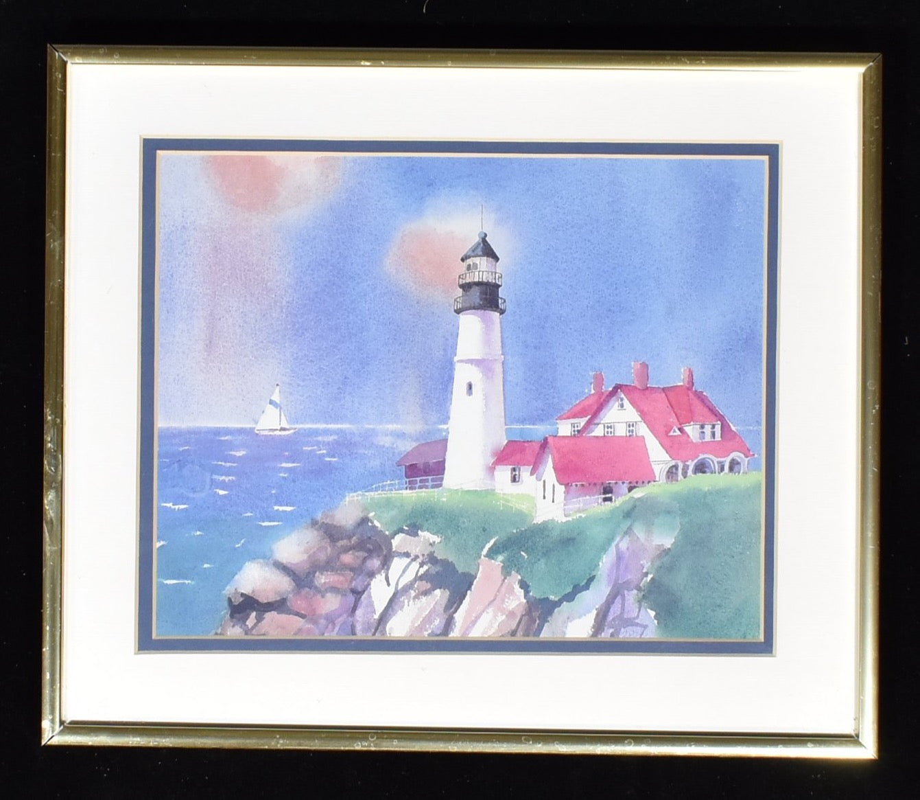 Light house painting framed 12x14 Color Print Glass Frame