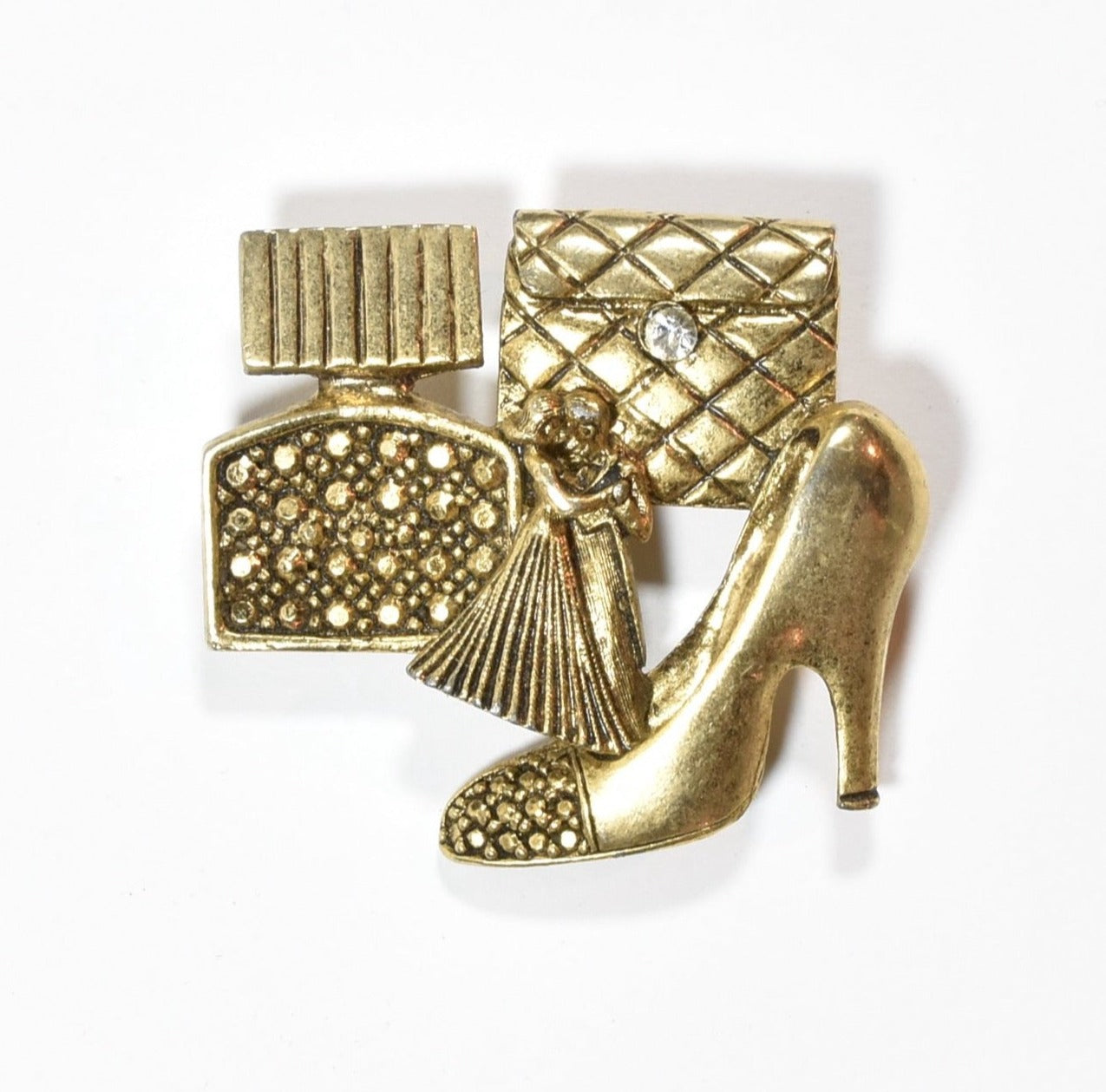 Golden diamond wallet Brooch Pin High Heels Used Vintage Pin