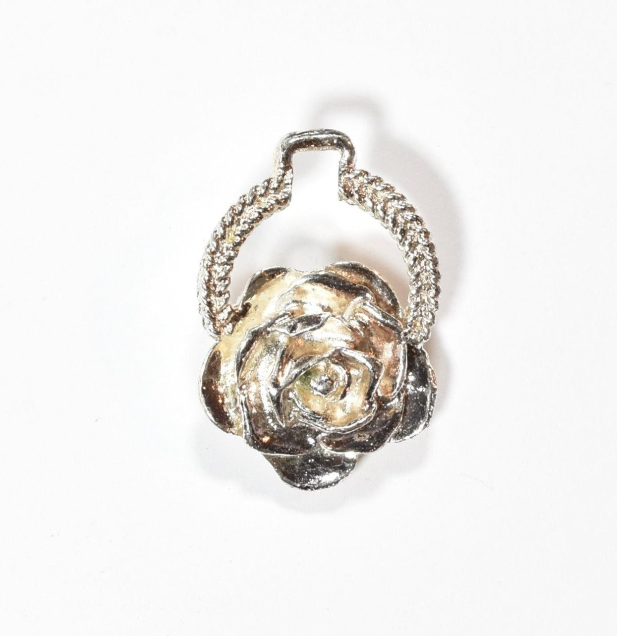 Silver Rose Pendant Brooch Pin Used Pin 1 and half inch