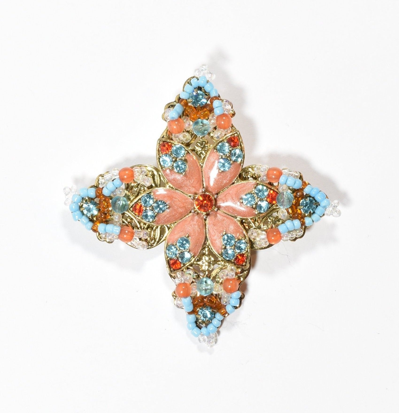 Decorative vintage pin Used Collectible pin Colorful leaf and beads 2 inch Very