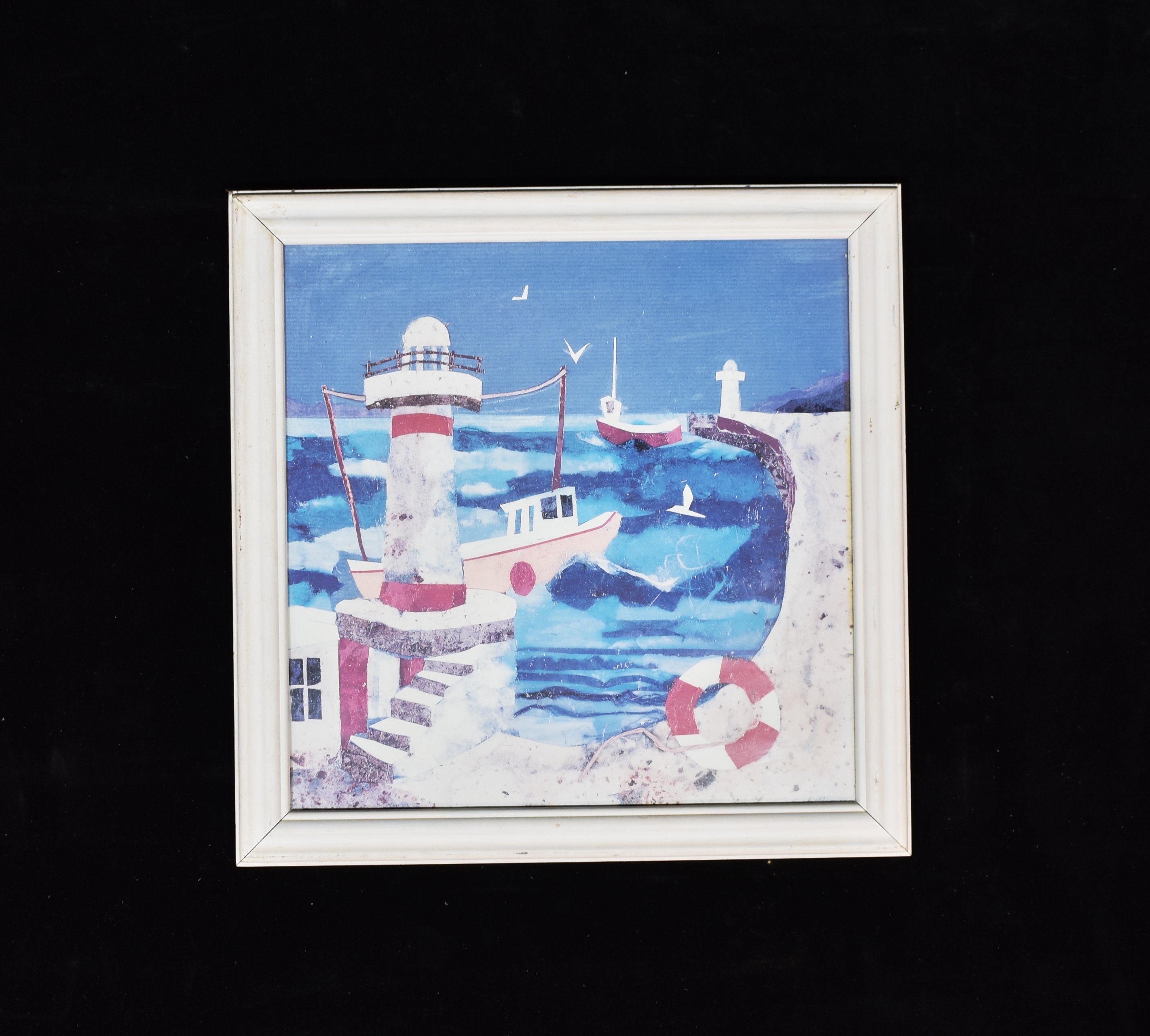 Light house art work framed picture Beach Home decor white wood framed