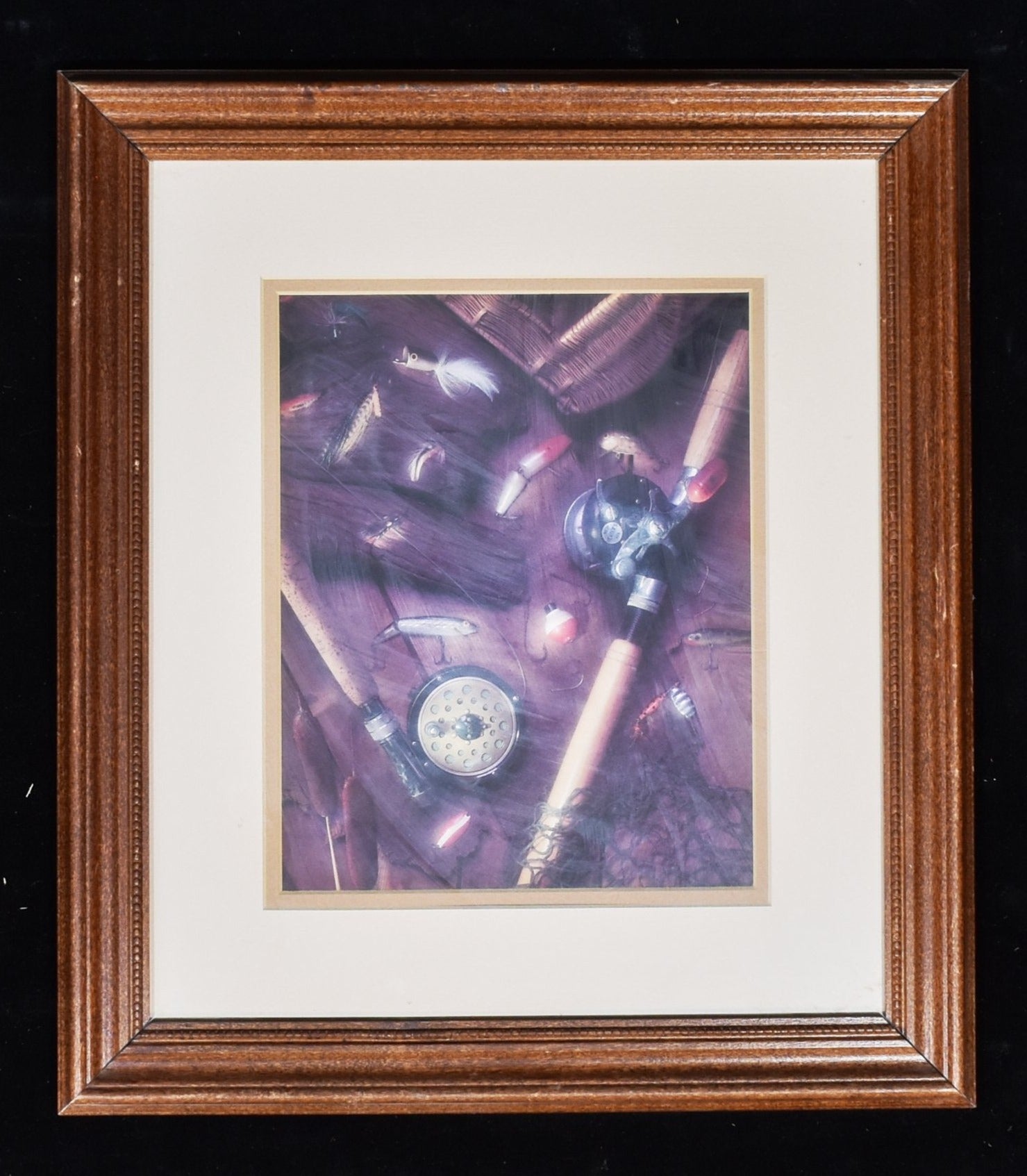 Vintage Fishing Photo framed wooded frame 14 x 16 inch Used