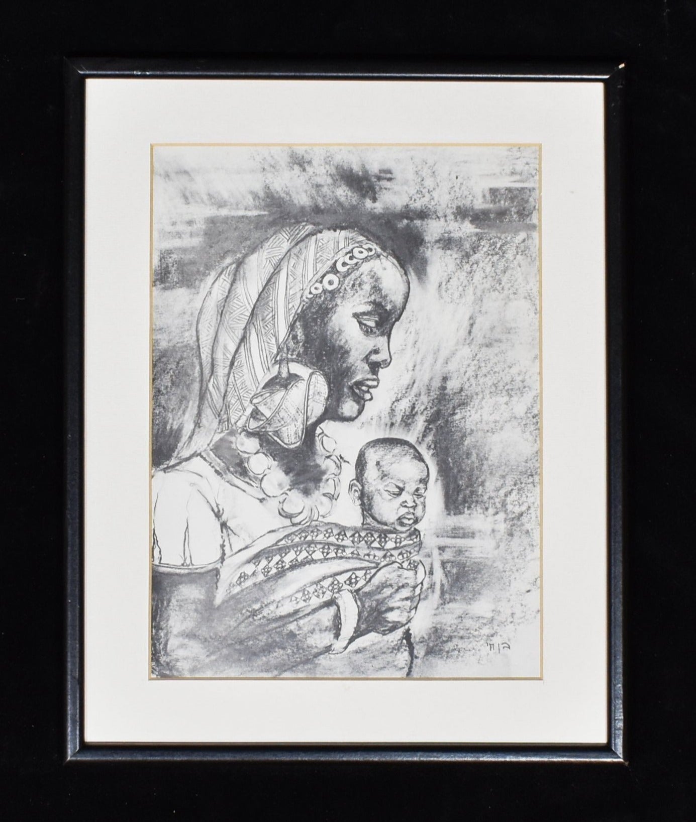 African woman and baby Sketched Drawing Fine Art Print 12x15 Inch