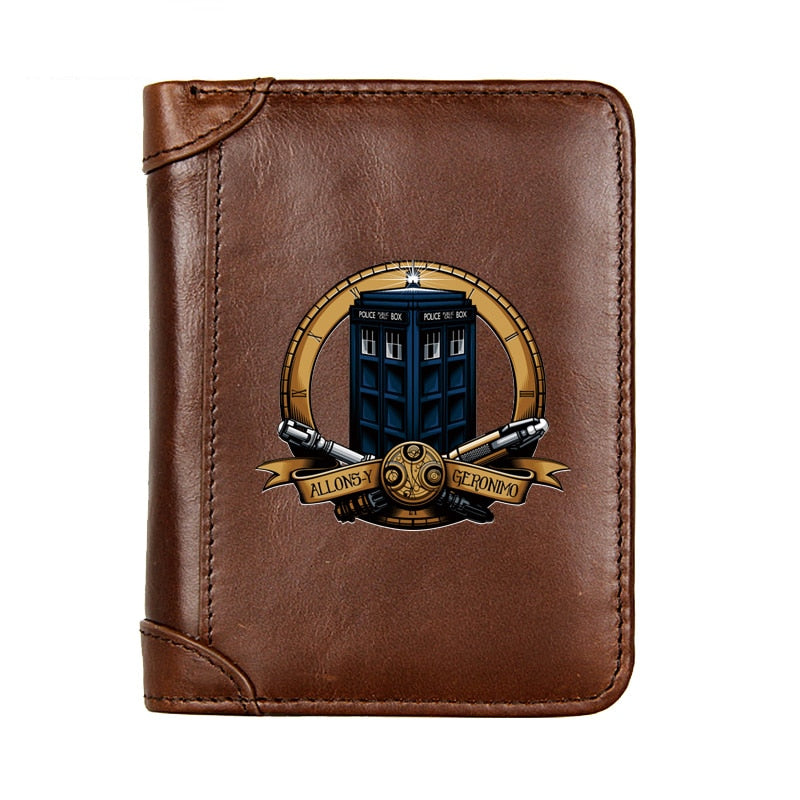 Luxury Doctor Who Symbol Cover Genuine Leather Men Wallet Classic Pocket Slim Card Holder Male Short Coin Purses