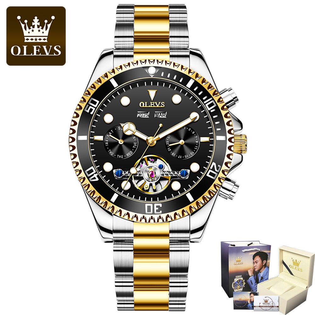 OLEVS Waterproof Stainless Steel Strap Men Wristwatch Submariner Multifunctional Automatic Mechanical Business Watches for Men
