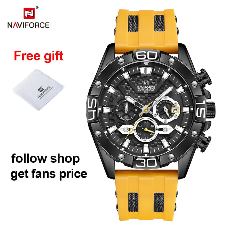 NAVIFORCE Luxury Watches for Men Fashion Silicone Strap Military Waterproof Sport Chronograph Quartz WristWatch Clock With Date