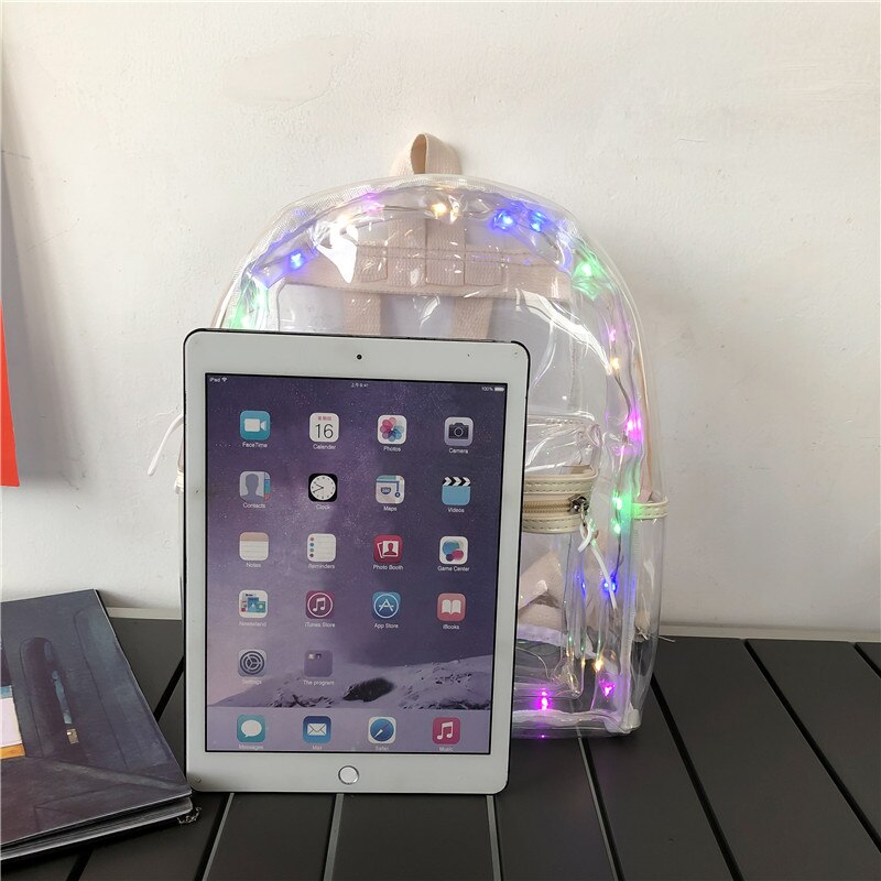 New LED Lights Unisex Backpack Transparent Clear Bagpack School Bag Cool Girl Boys Bag Lumious Night Outdoor Travel Bag Mochila
