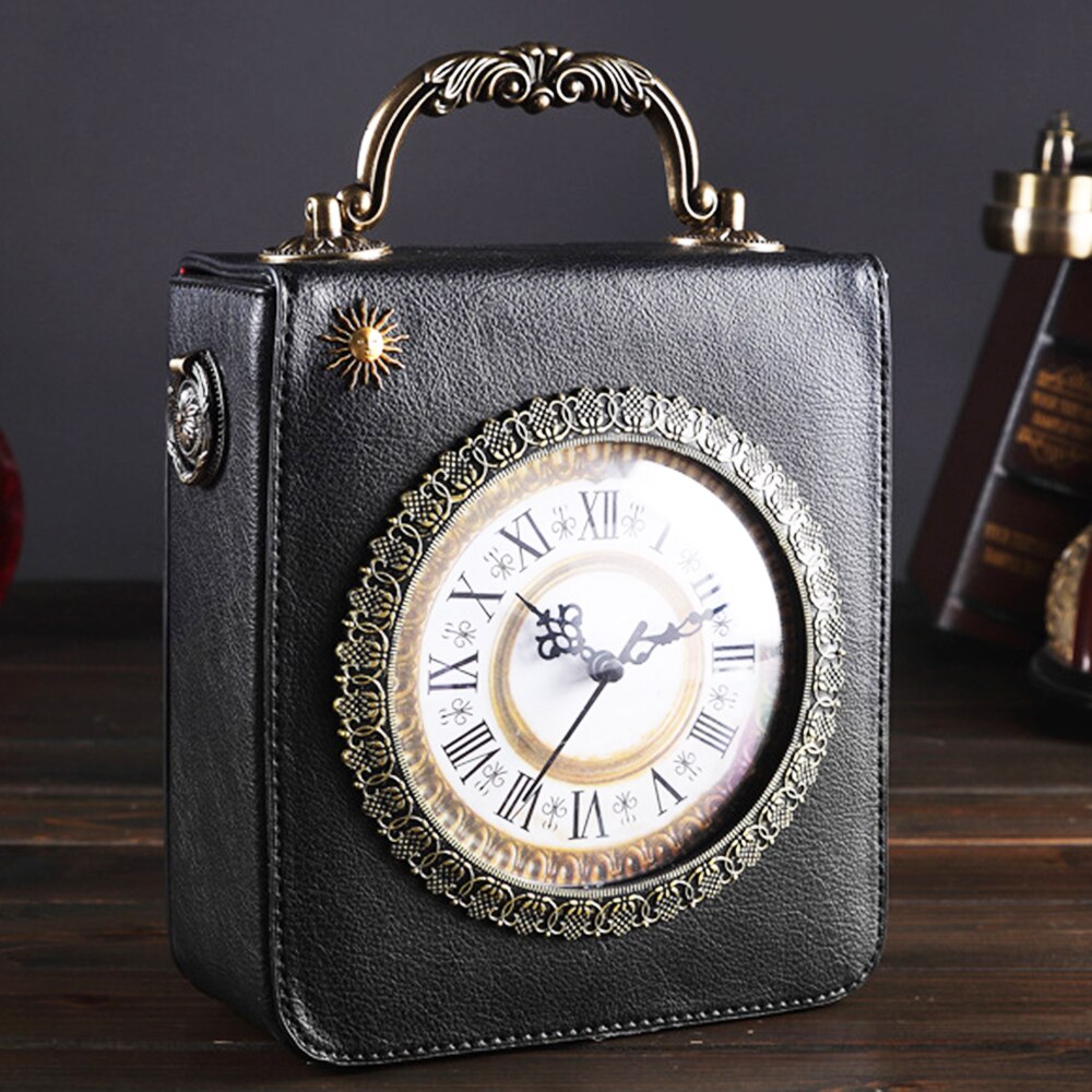 2022 New Retro Box Messenger Bag For Women Walking Clock Package Creative Clock