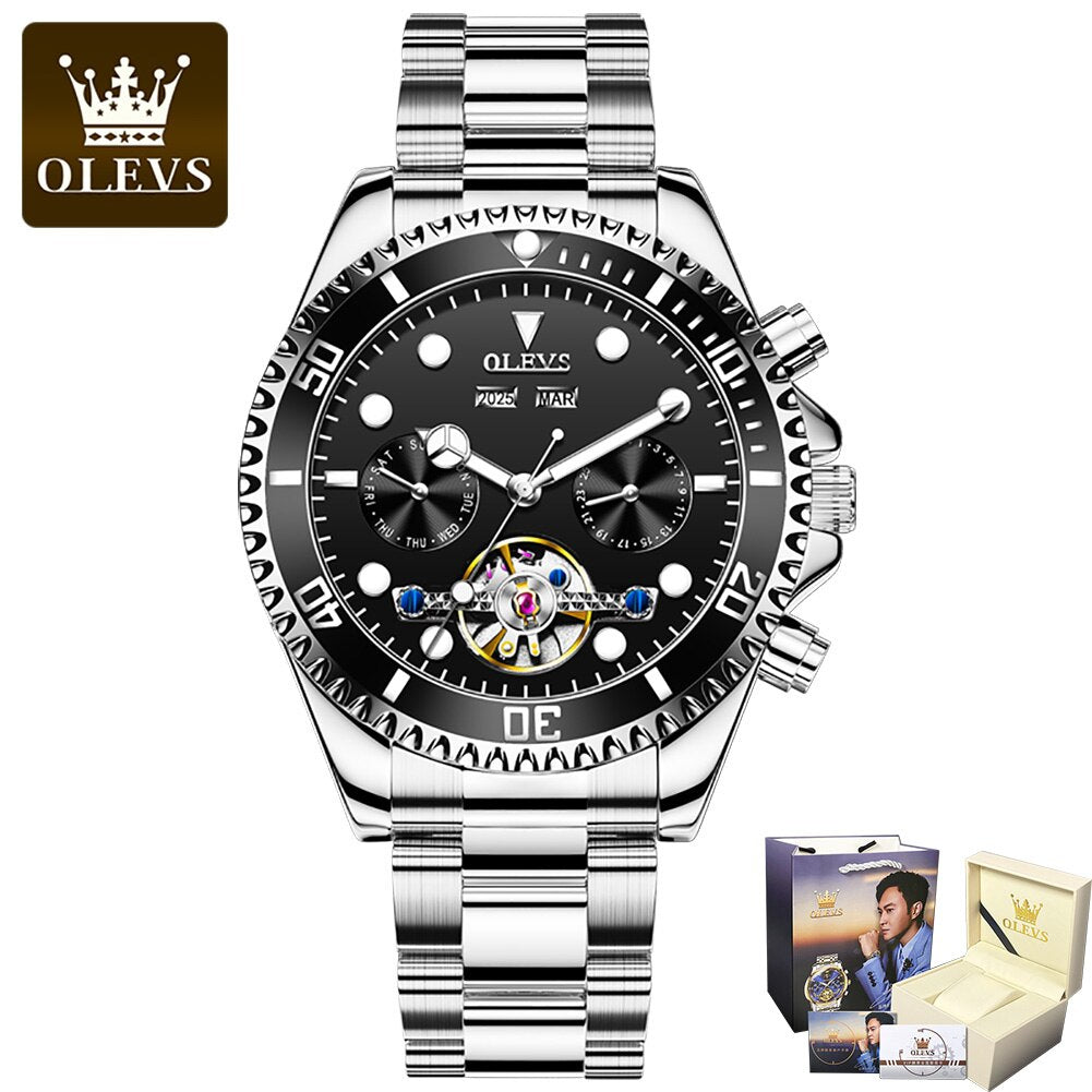 OLEVS Waterproof Stainless Steel Strap Men Wristwatch Submariner Multifunctional Automatic Mechanical Business Watches for Men